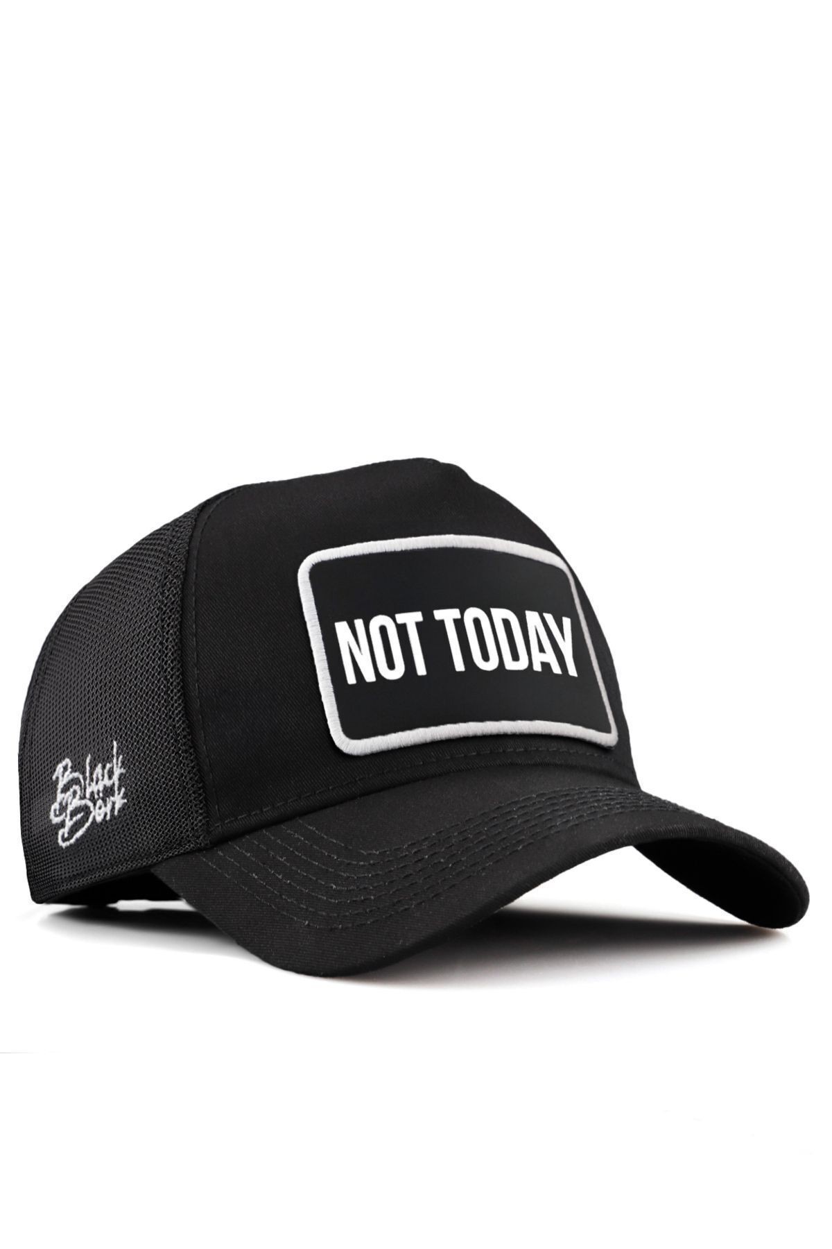 Black trucker cap with Not Today logo