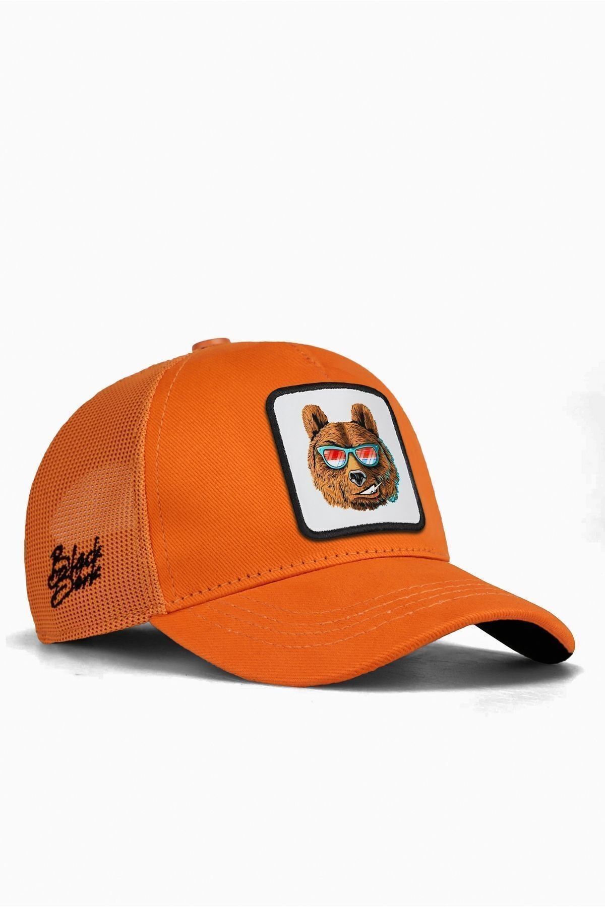 Gorra trucker infantil naranja con logo de oso
