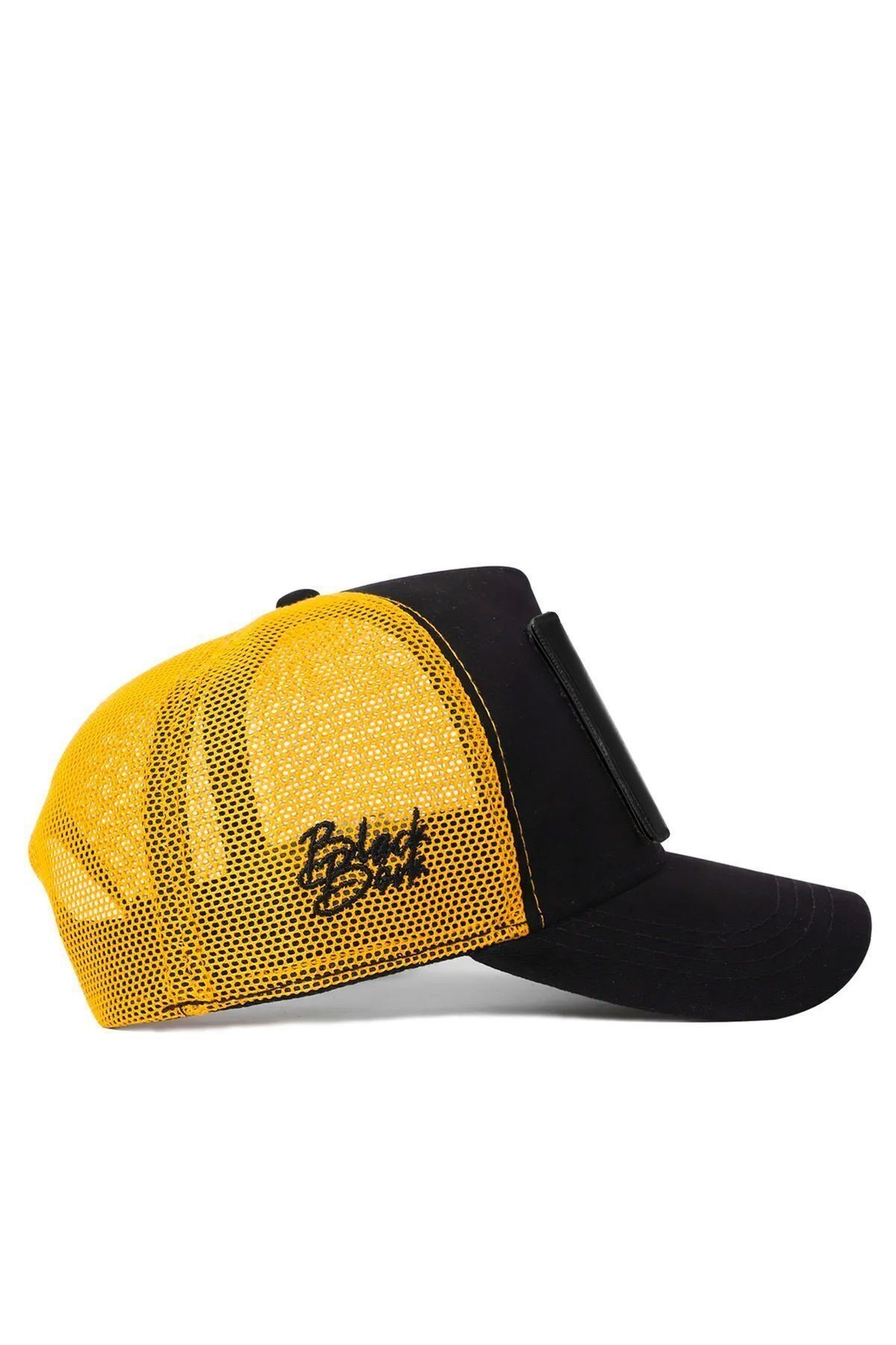 Gorra trucker negre-groc amb logo d'eriçó