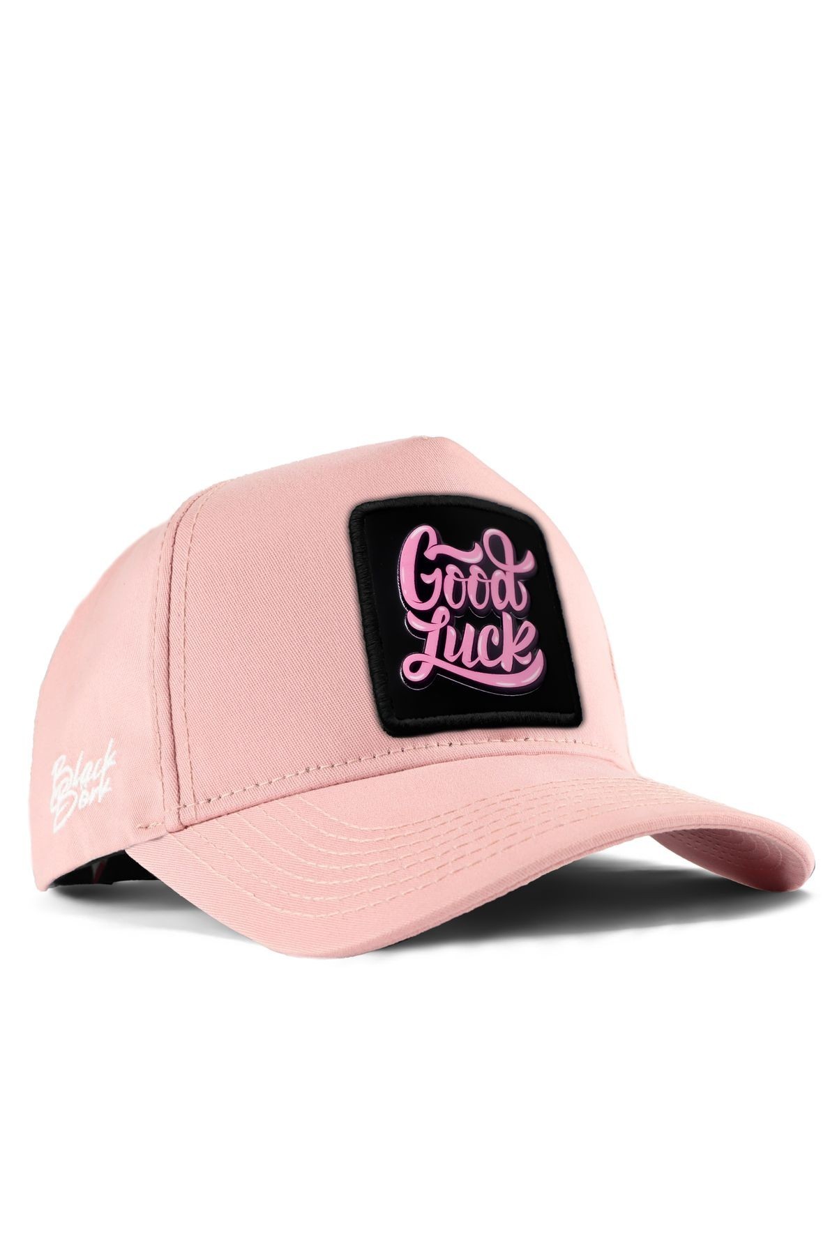 Salmon-colored baseball cap with Good Luck logo
