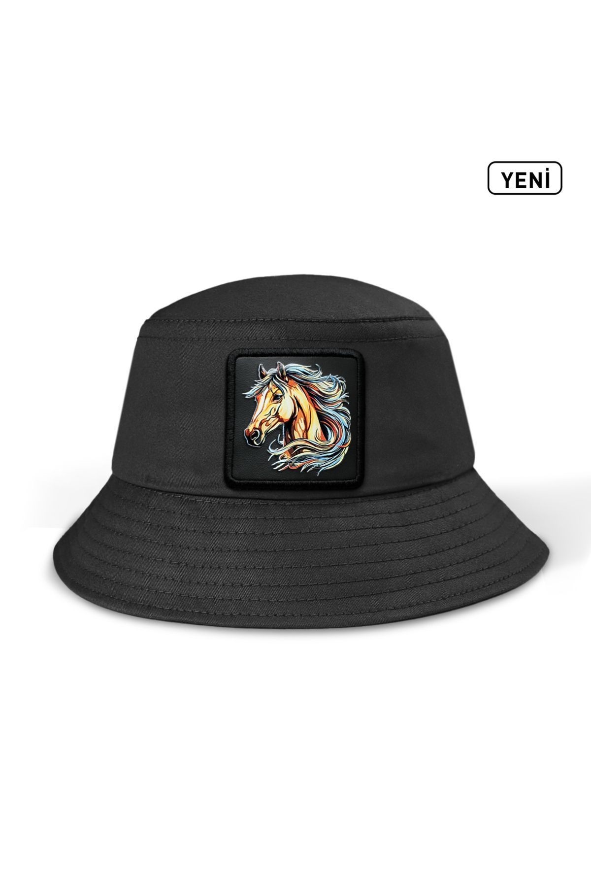Gorra tipo bucket negra con logo de caballo
