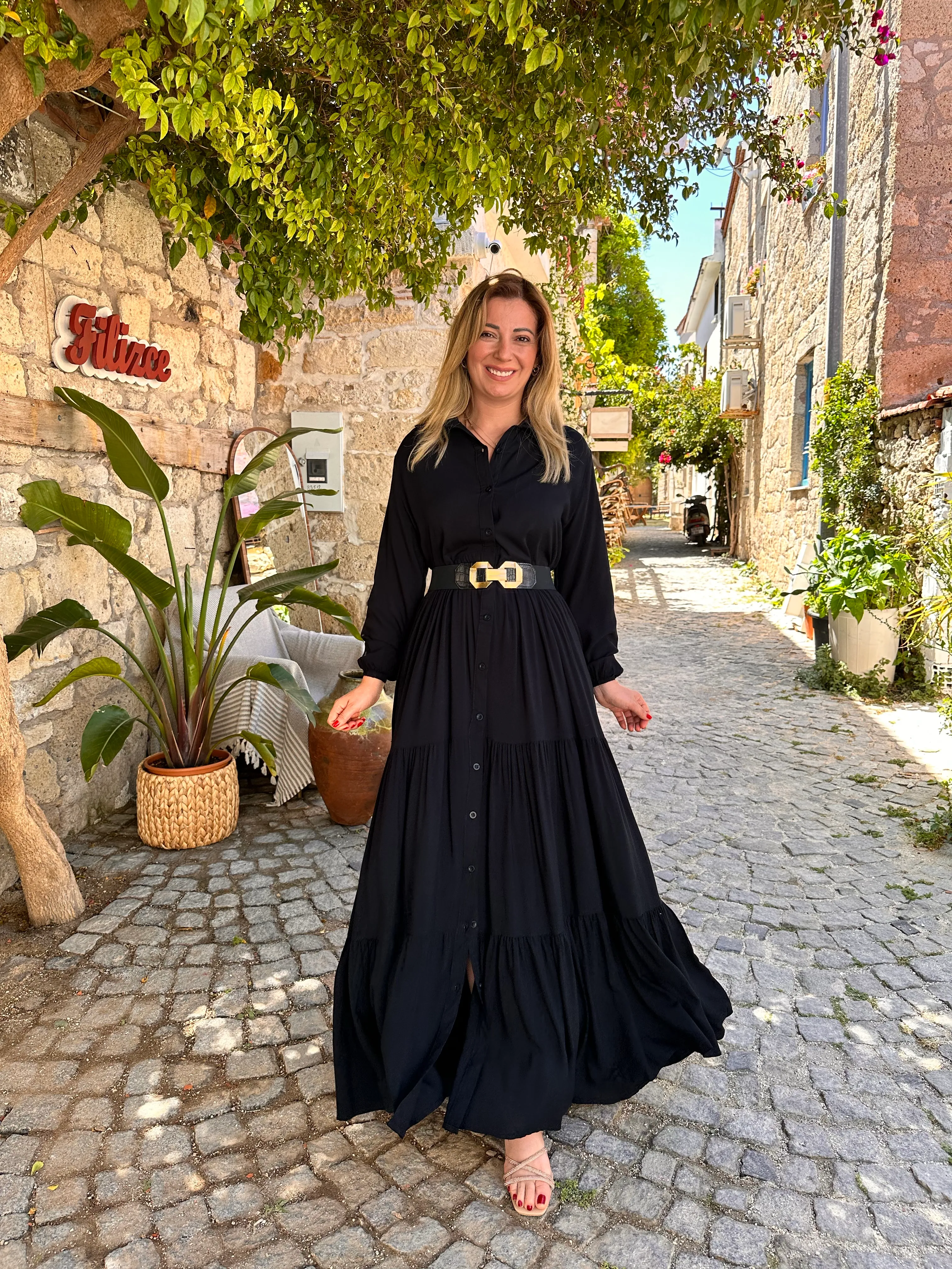 SİYAH GÖMLEK ELBİSE VİSKON 790