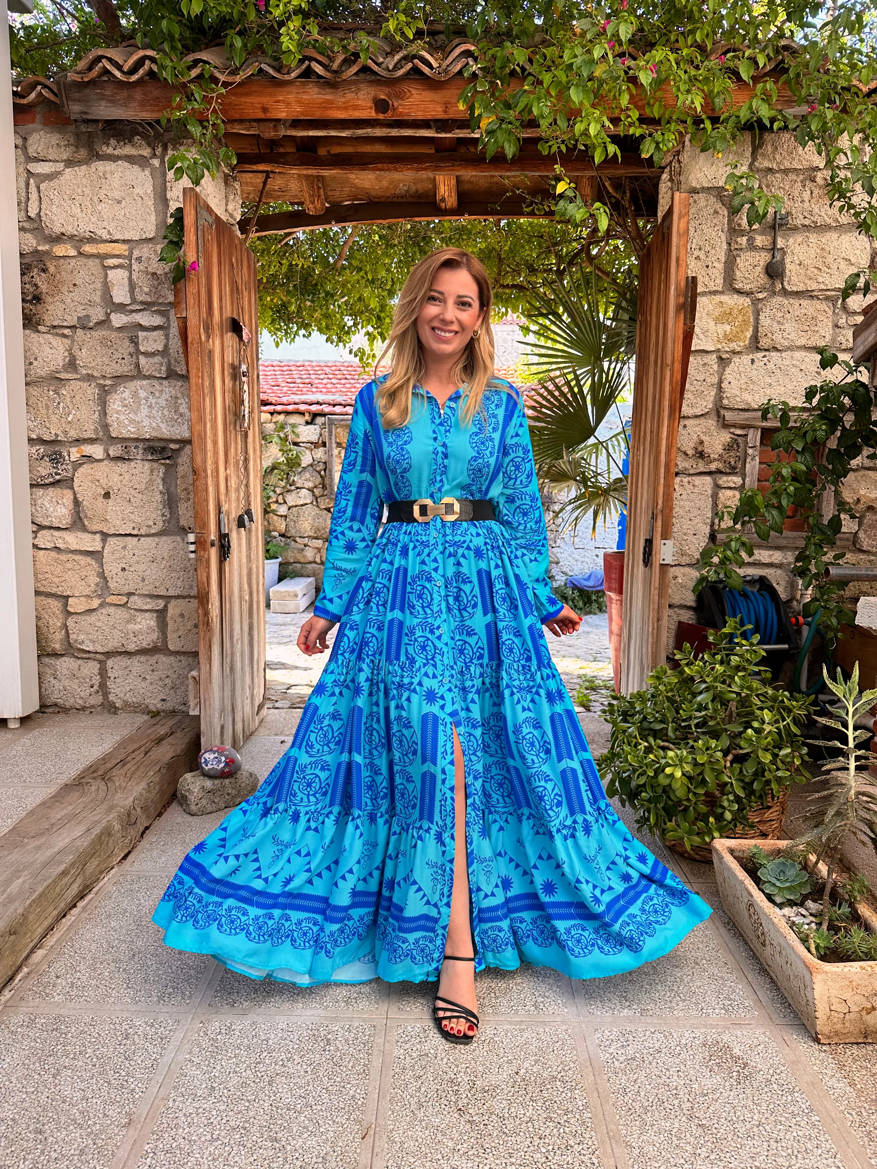 MAVİ MANDALA DESEN GÖMLEK ELBİSE 669