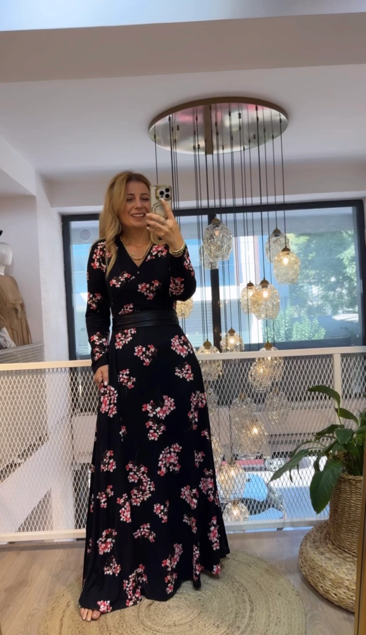 KİRAZ ÇİÇEĞİ DESENLİ PAMUKLU ELBİSE 7483