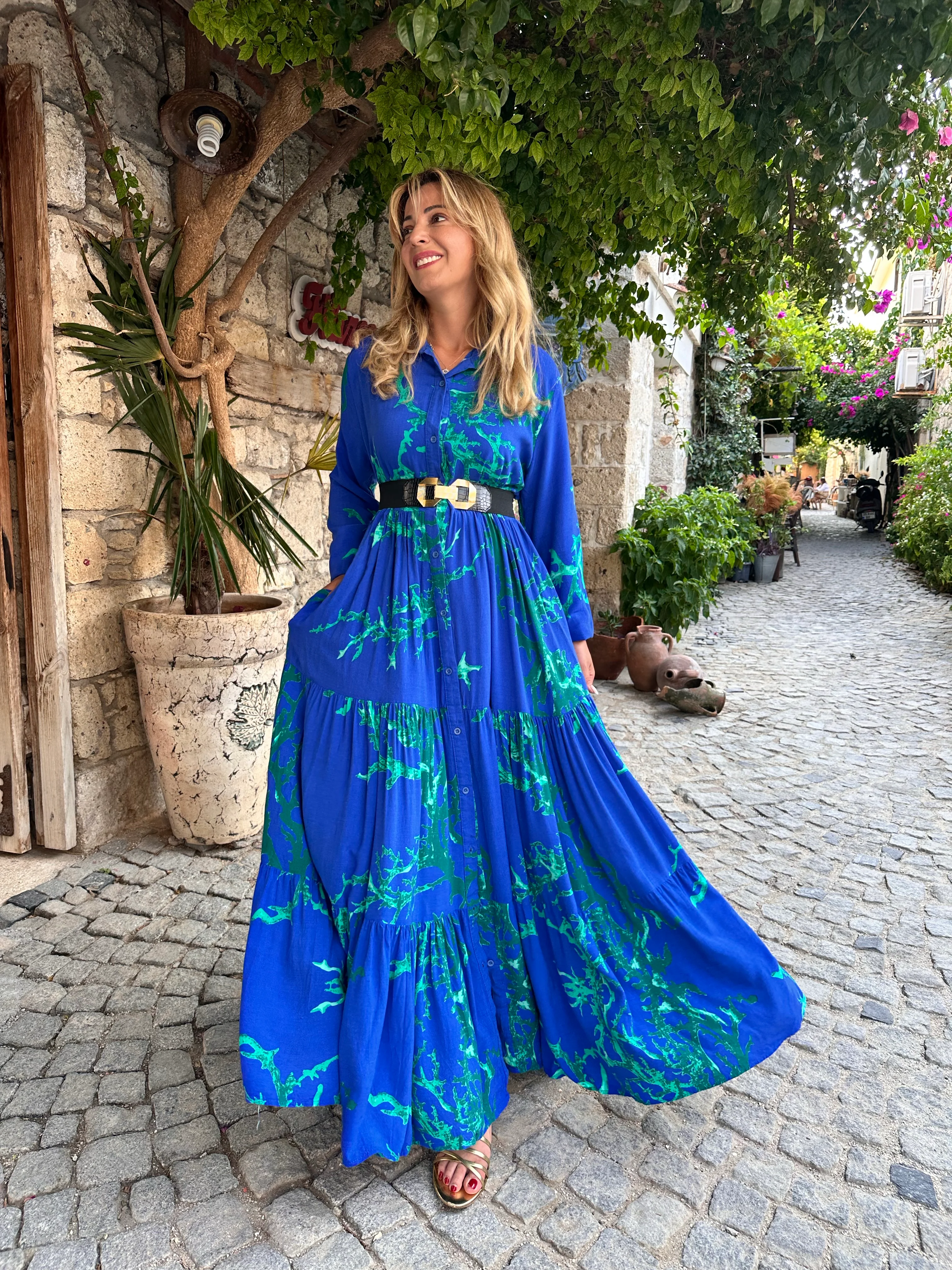 MAVİ YAĞLI BOYA GÖMLEK ELBİSE 503