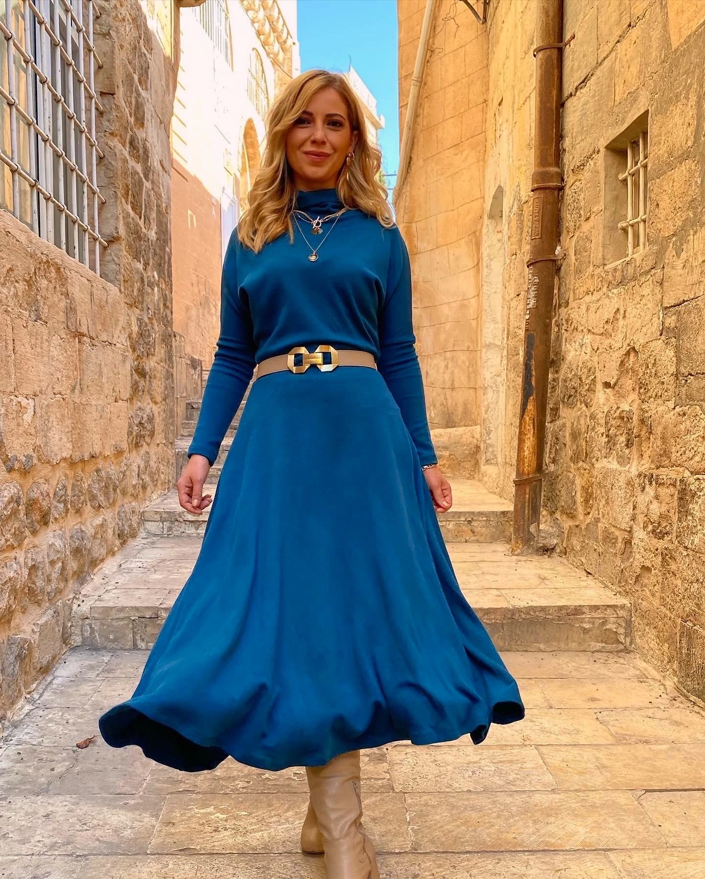 PETROL MAVİSİ BALIKÇI YAKA TRİKO ELBİSE