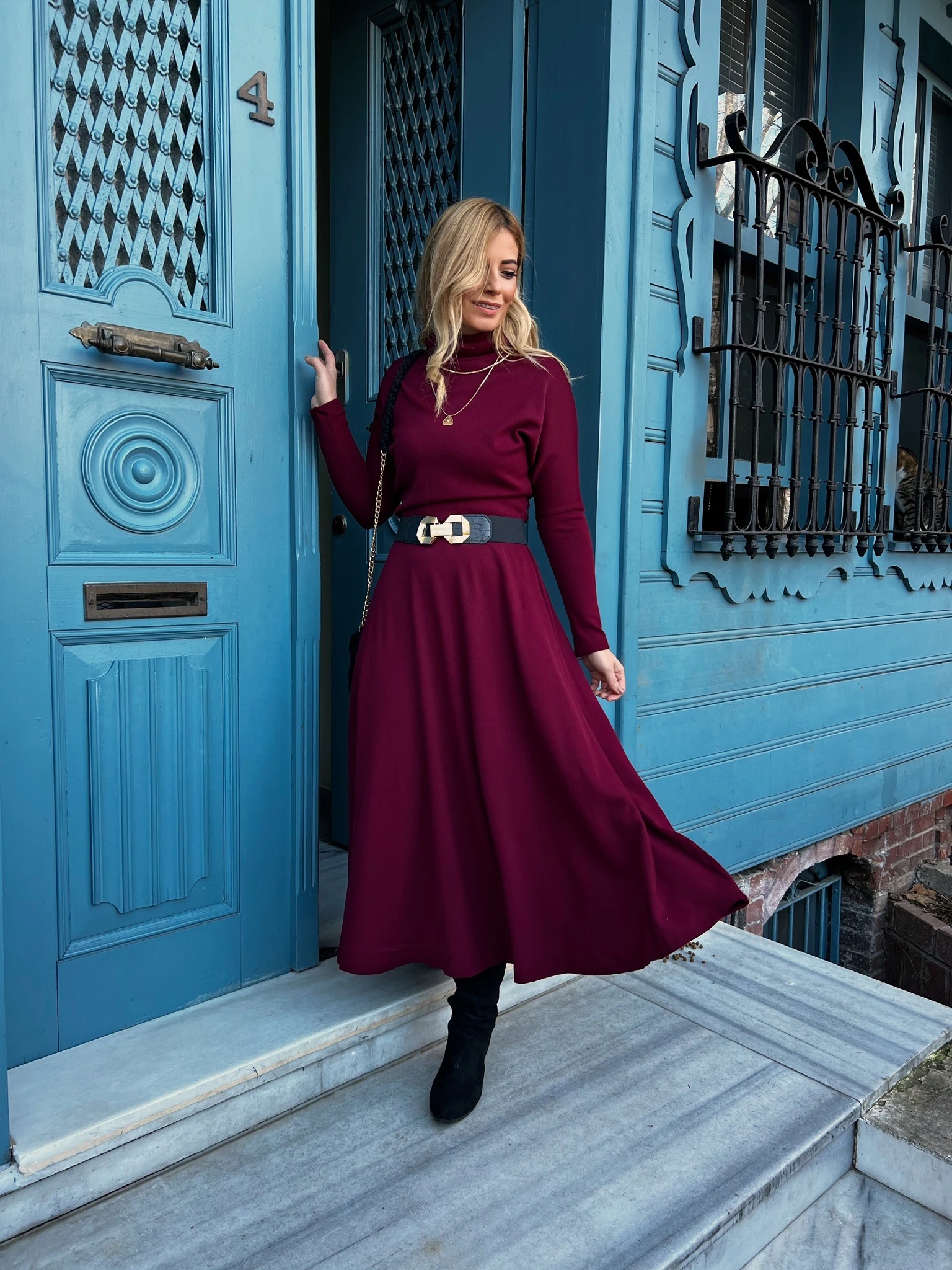 BORDO TRİKO ELBİSE 490