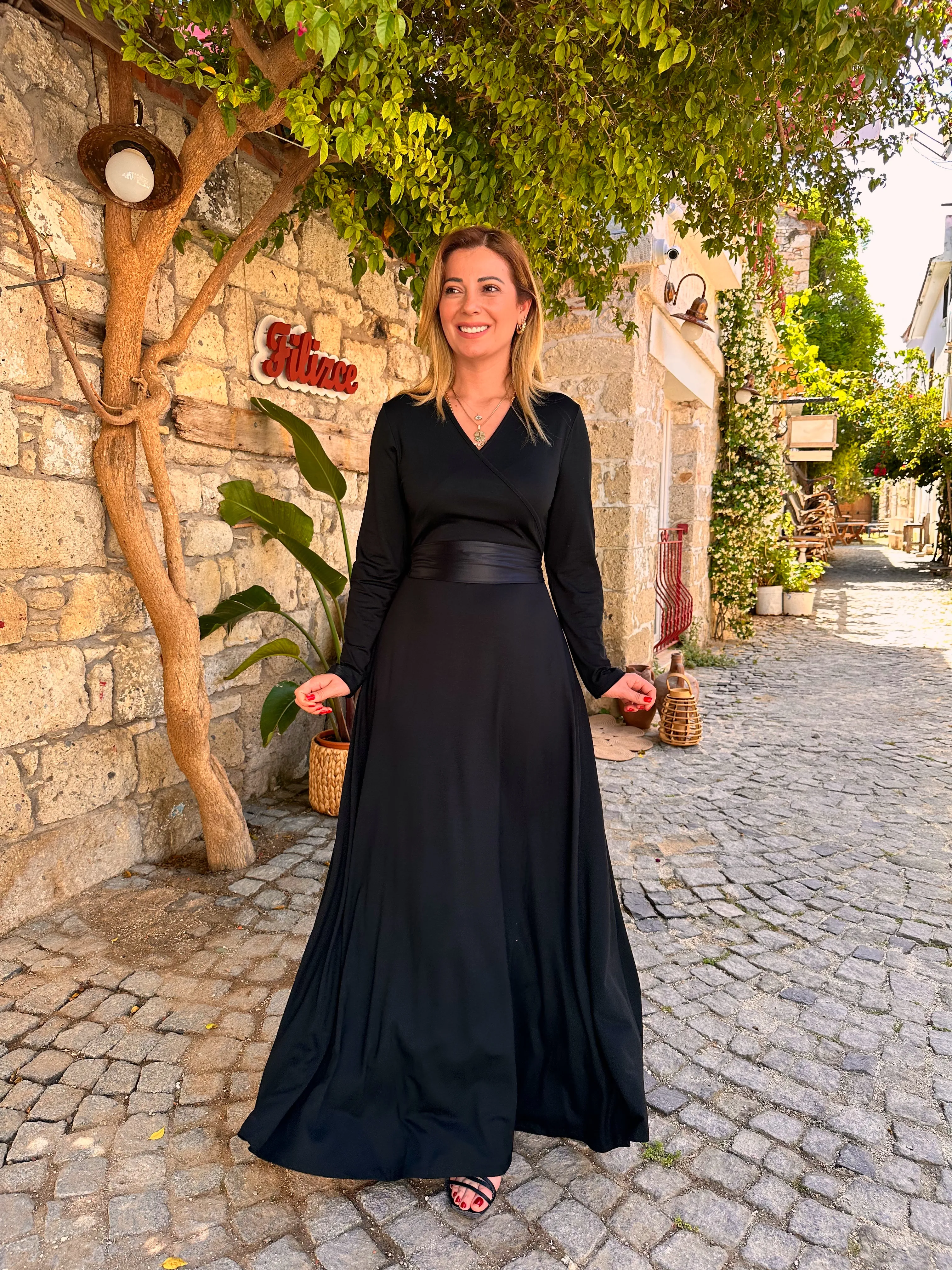 SİYAH PAMUKLU PENYE ELBİSE 507