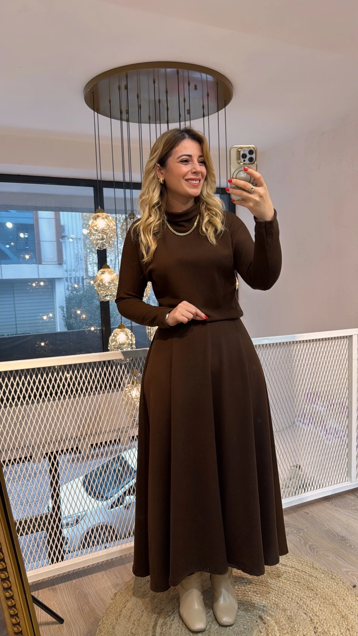 ACI KAHVE BALIKÇI YAKA TRİKO ELBİSE 5617