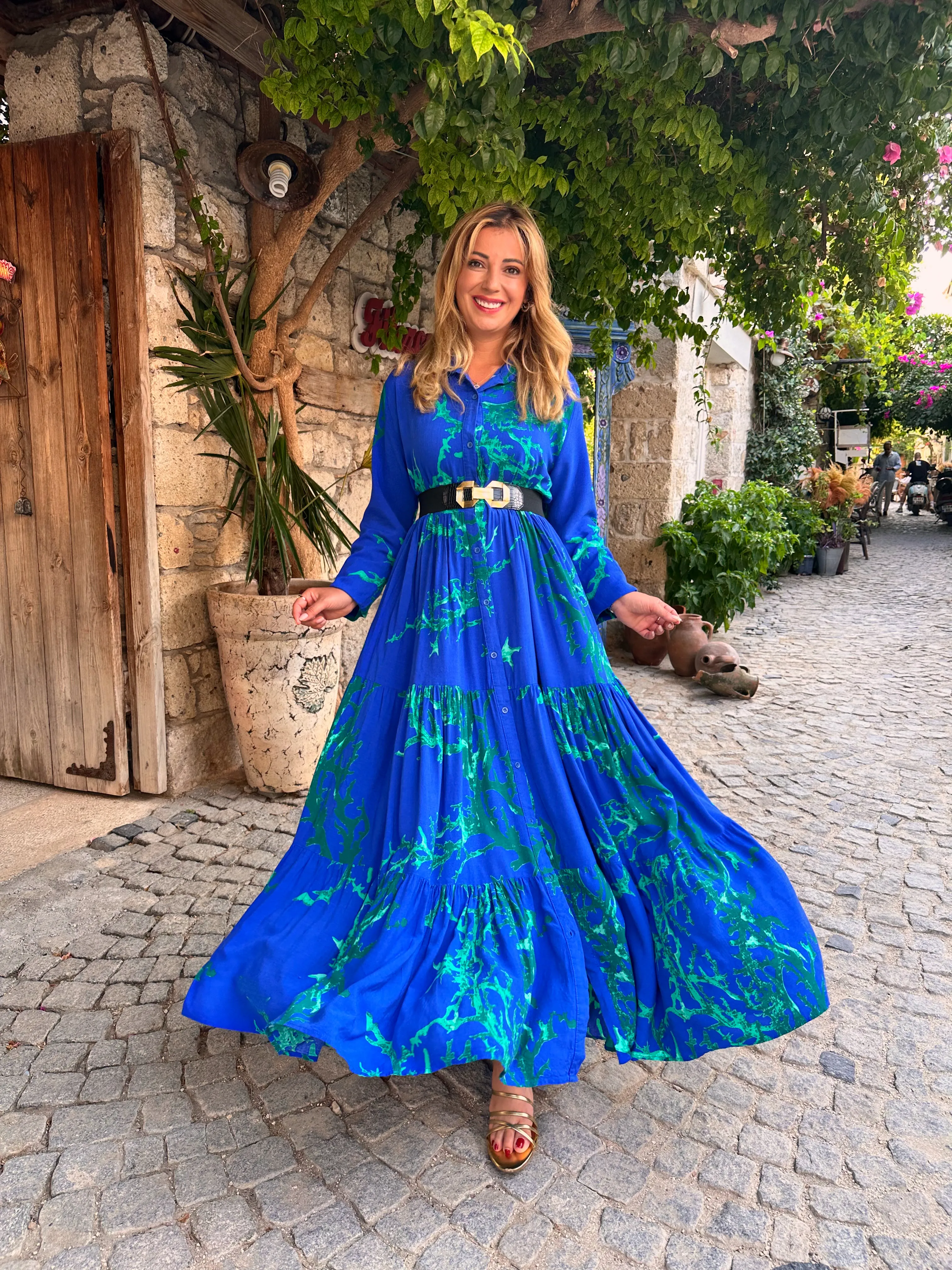 MAVİ YAĞLI BOYA GÖMLEK ELBİSE 503