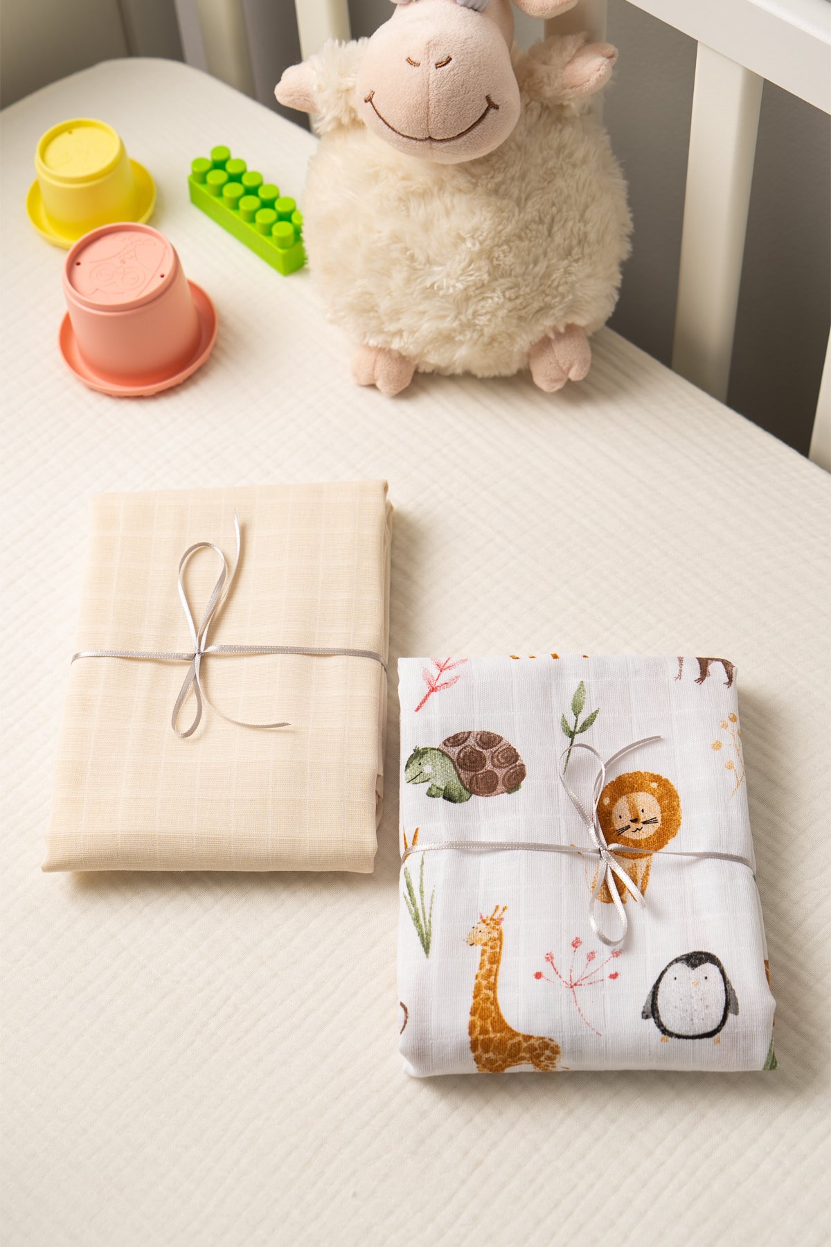 BABYNENA Çok Amaçlı Müslin Örtü & Battaniye Müslin Kundak 2'li Set %100 Pamuk 80x80 Cm