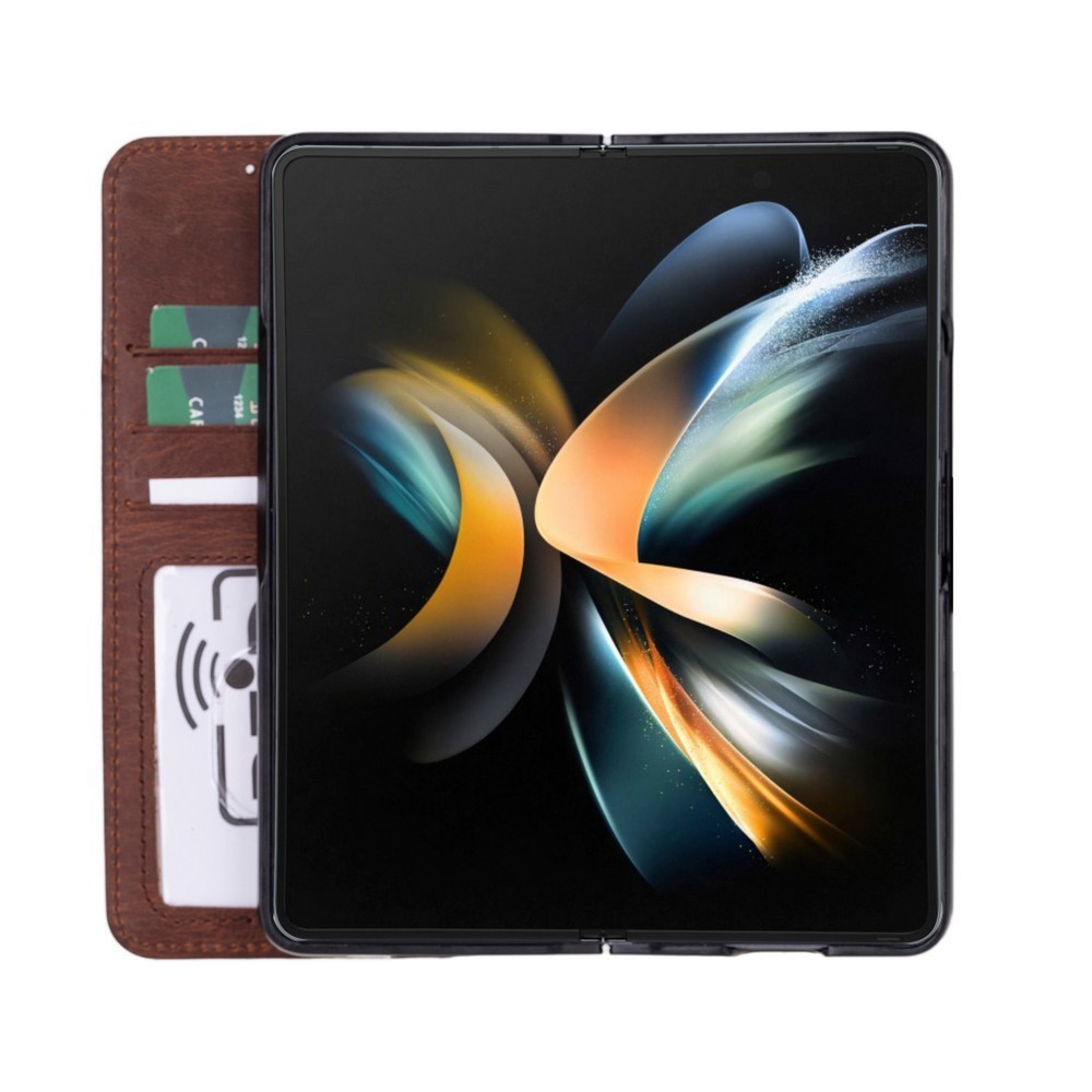 Samsung Galaxy Z Fold5 Uyumlu Deri Cüzdanlı Kılıf Antik Kahve