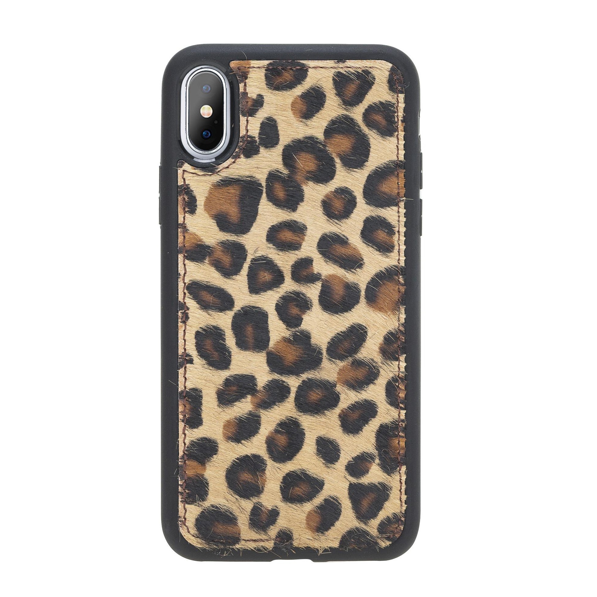 Apple iPhone XS Max Uyumlu Deri Cüzdanlı Kılıf Leopar