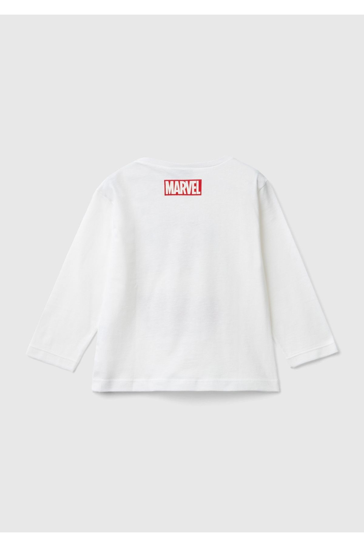 Erkek Çocuk Beyaz Etek Ucu Logo Etiketli Spiderman Baskılı Uzun Kollu T-Shirt - beyaz