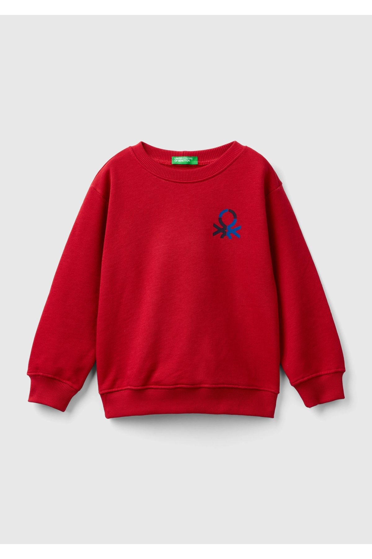 Erkek Çocuk Kırmızı Önü Logo Baskılı Bisiklet Yaka Sweatshirt