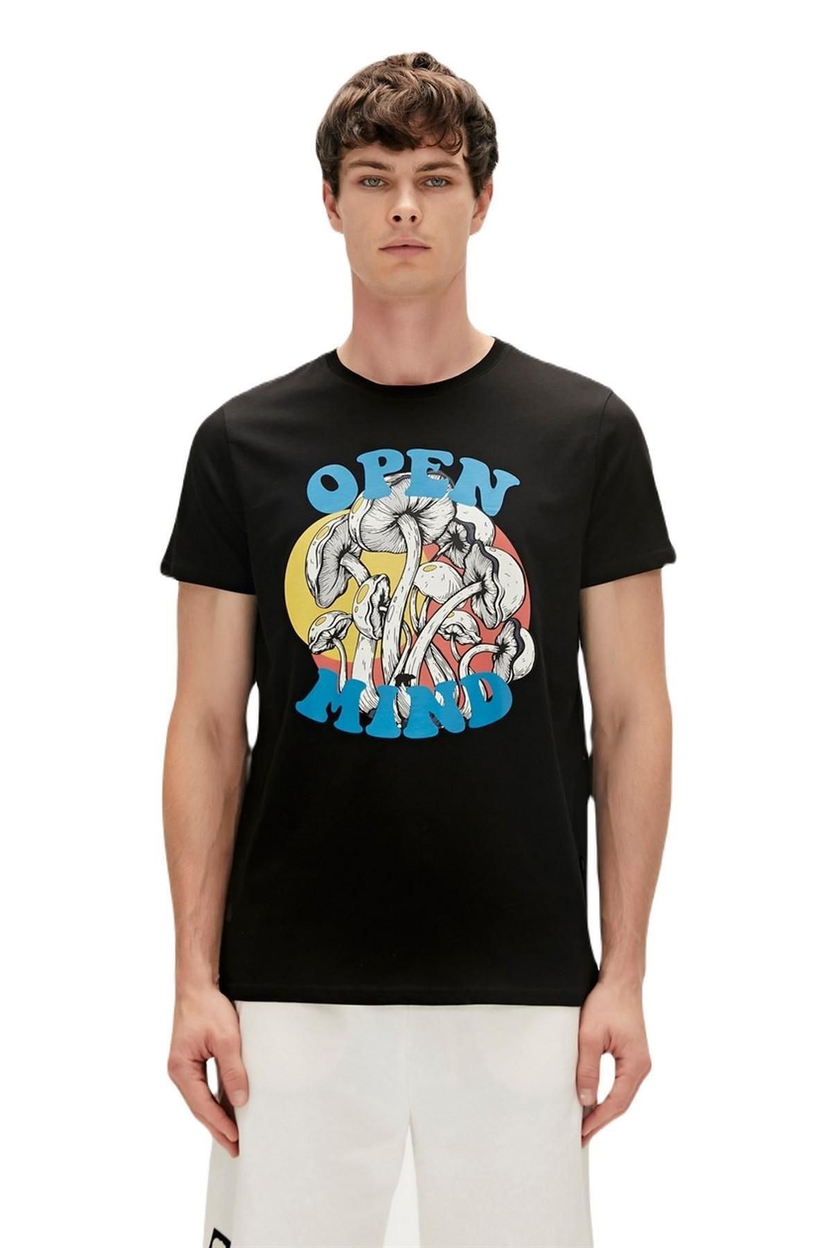 Open Mind T-shirt Siyah Baskılı Erkek Tişört