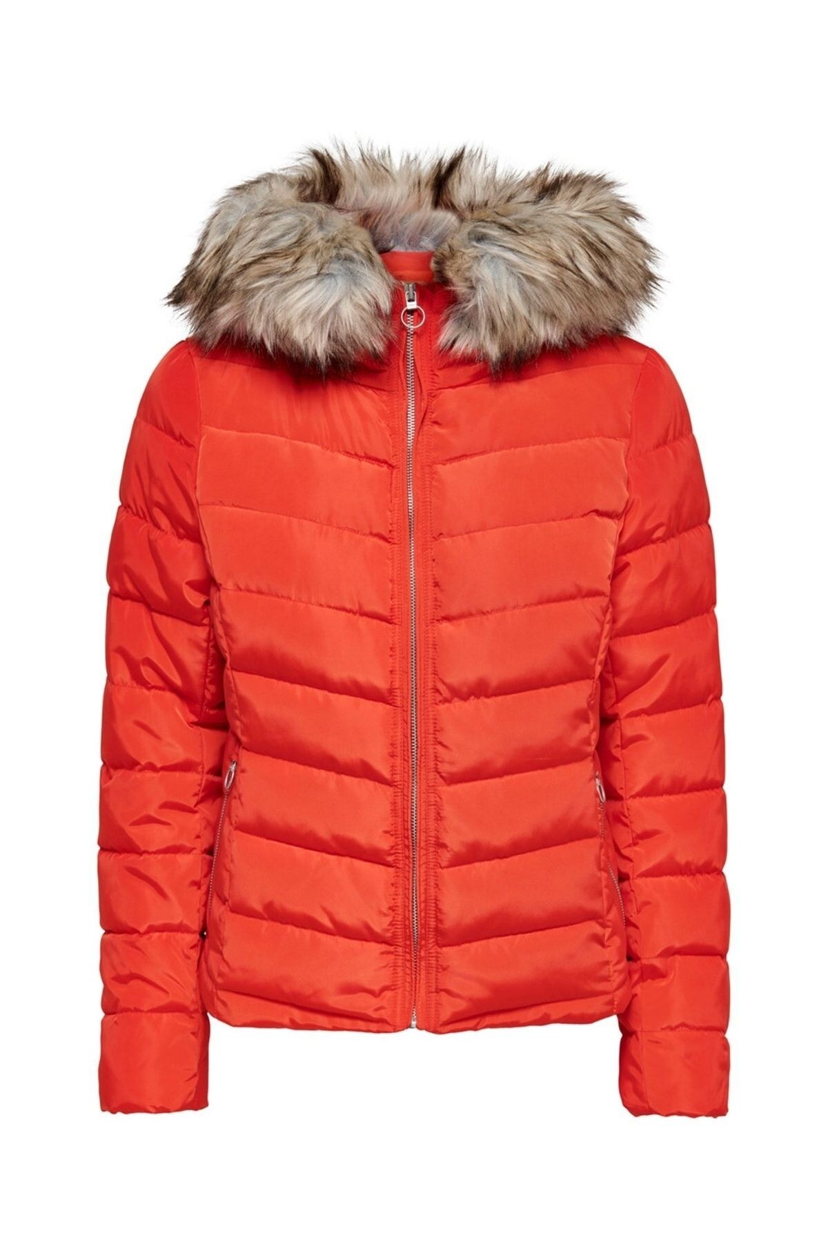 15158943 Onlnewellan Quilted Hood Jacket Cc Otw Kadın Mont Red Alert