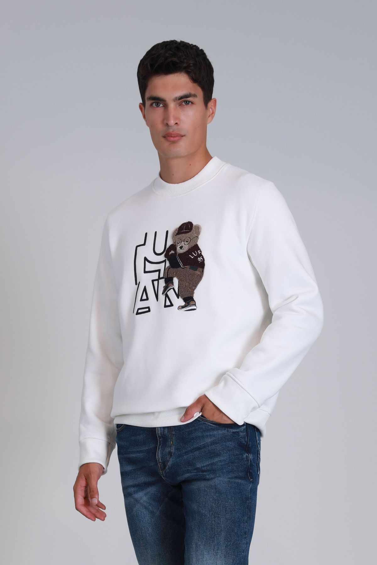 Pıtcher Erkek Sweatshirt Kırık Beyaz