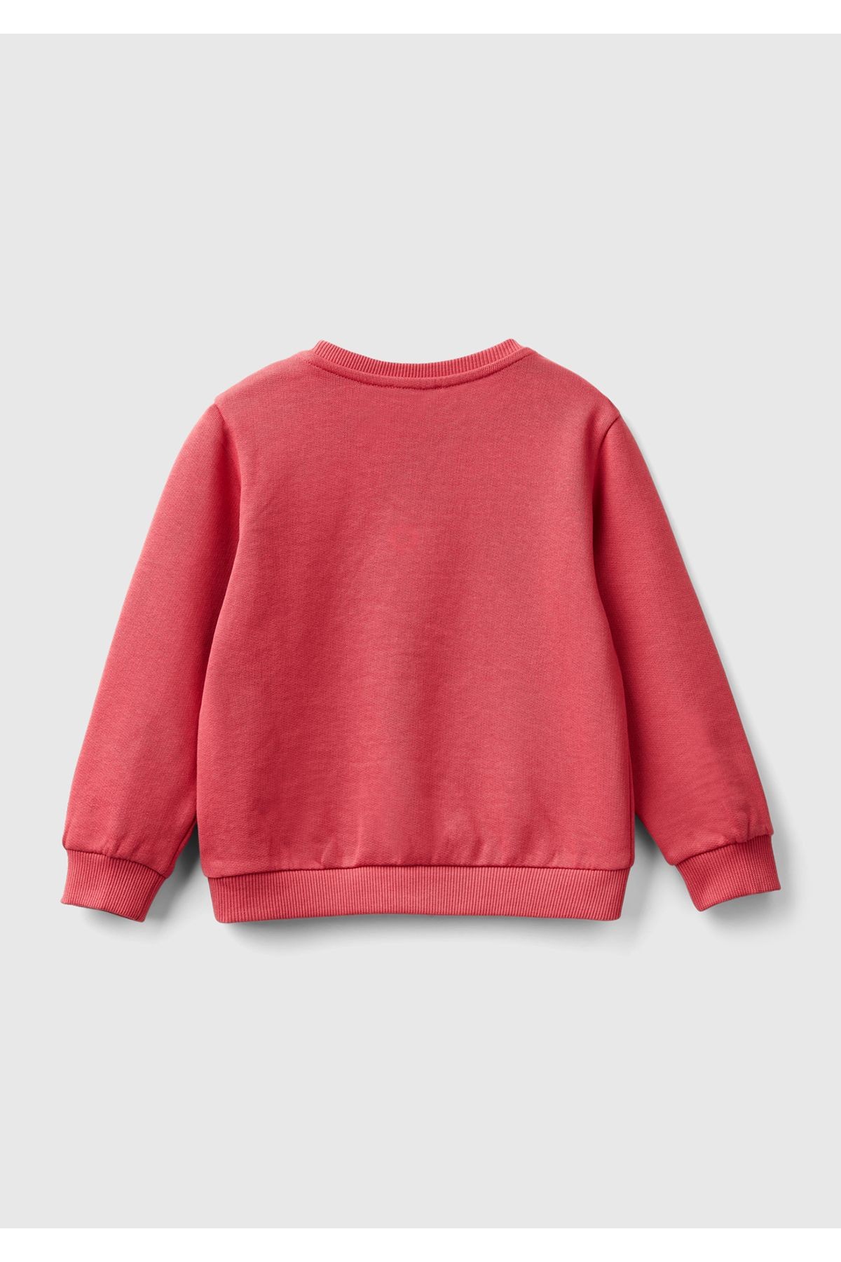 Kız Çocuk Açık Pembe Önü İşlemeli Ribana Detaylı Normal Kesim Bisiklet Yaka Sweatshirt - gül kurusu