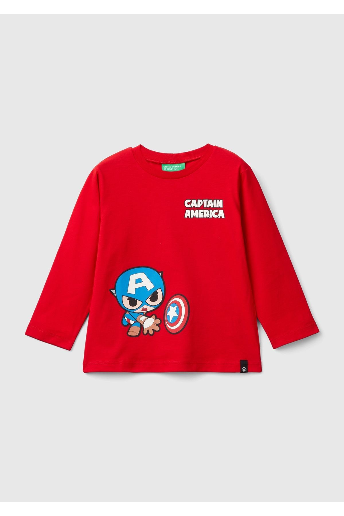 Erkek Çocuk Beyaz Etek Ucu Logolu Captan America Baskılı Regular Fit T-Shirt - kırmızı