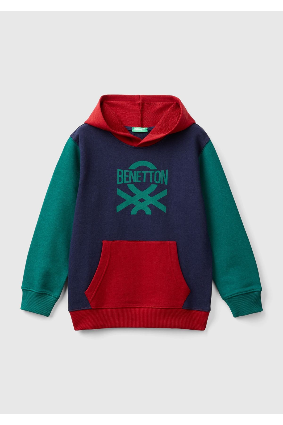 Erkek Çocuk Lacivert Mix Önü Logo Baskılı Ribanalı Kapüşonlu Sweatshirt