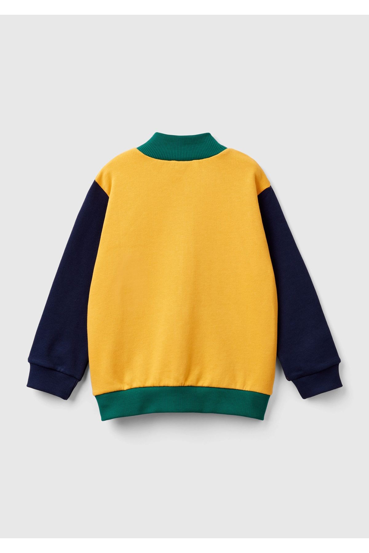 Erkek Çocuk Lacivert Logo Baskılı Cepli Fermuarlı Kapüşonlu Dik Yaka Sweatshirt - sarı mix