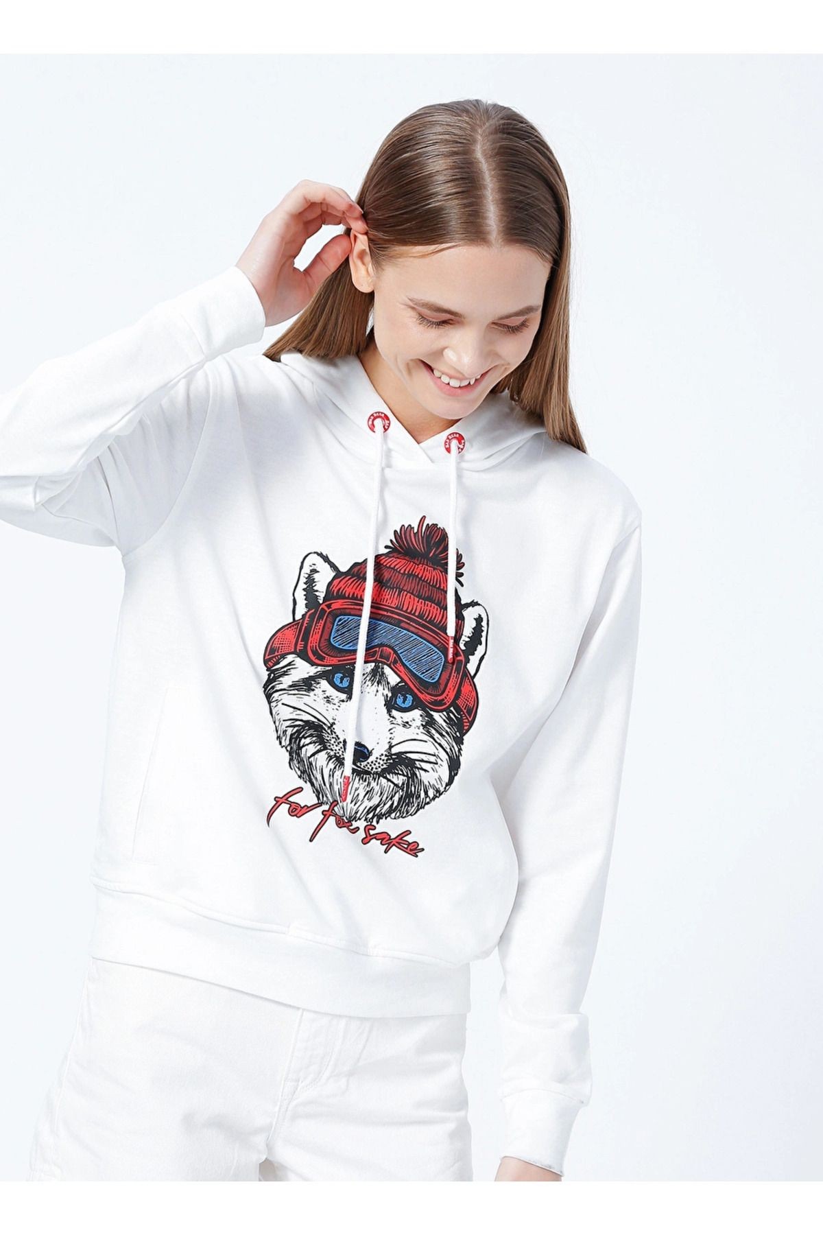 Snowfox Hoodıe Kadın Sweat - Beyaz