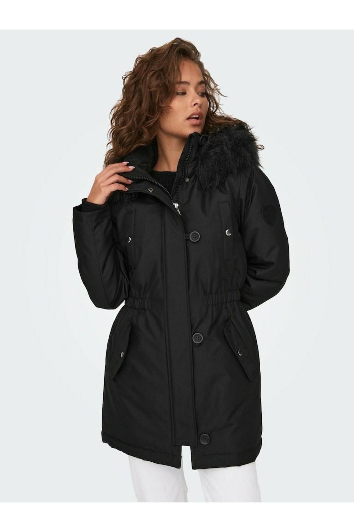 15304625 Only Onlırıs Fur Wınter Parka Cc 2023 Otw Kadın Mont Black/BLACK FUR