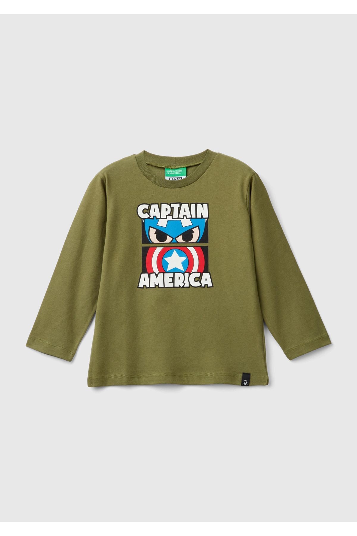 Erkek Çocuk Beyaz Etek Ucu Logolu Captan America Baskılı Regular Fit T-Shirt - haki