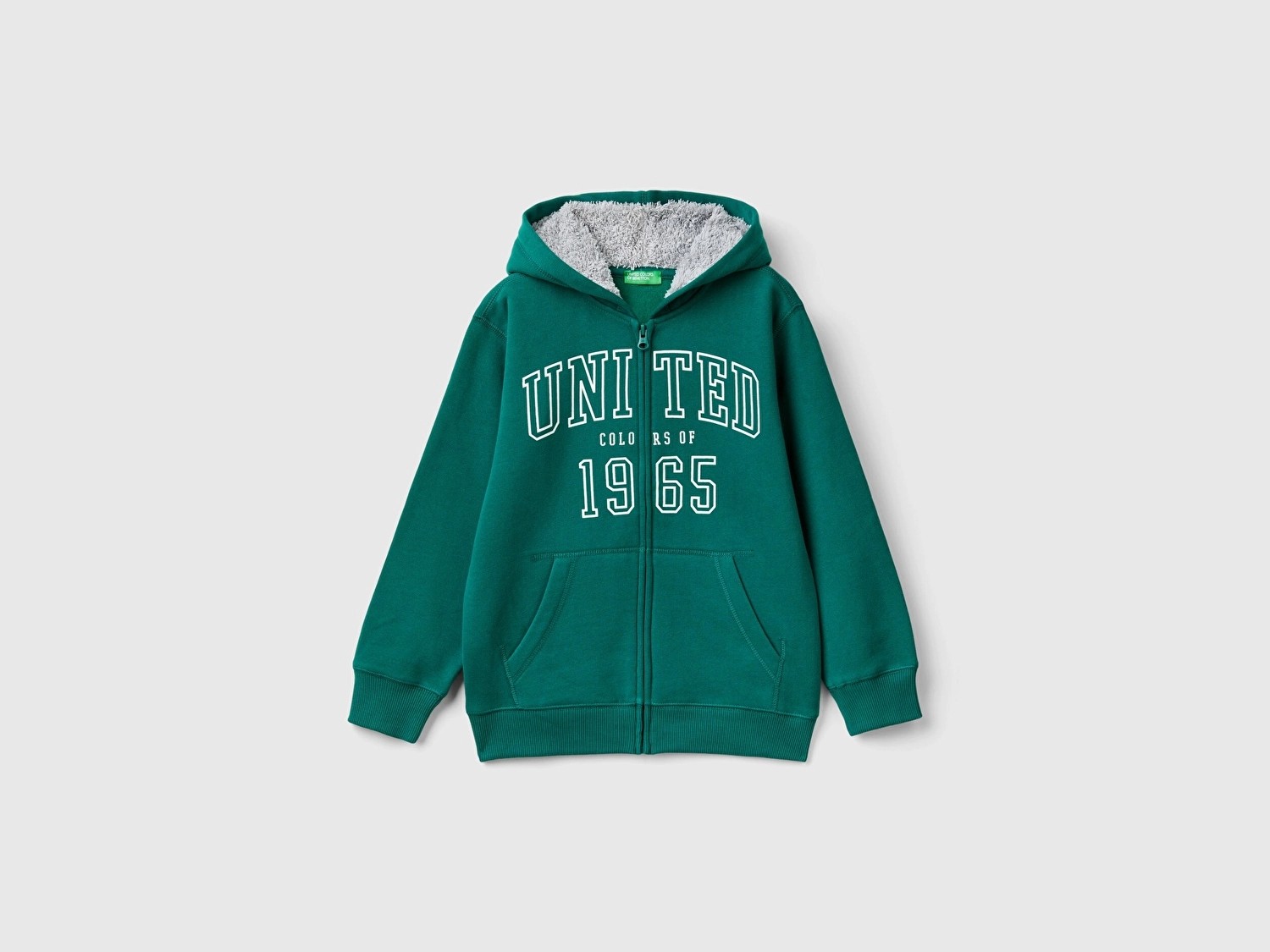 Erkek Çocuk Çam Yeşili Önü Logo Baskılı Cep Detaylı Fermuarlı Kapüşonlu Sweatshirt