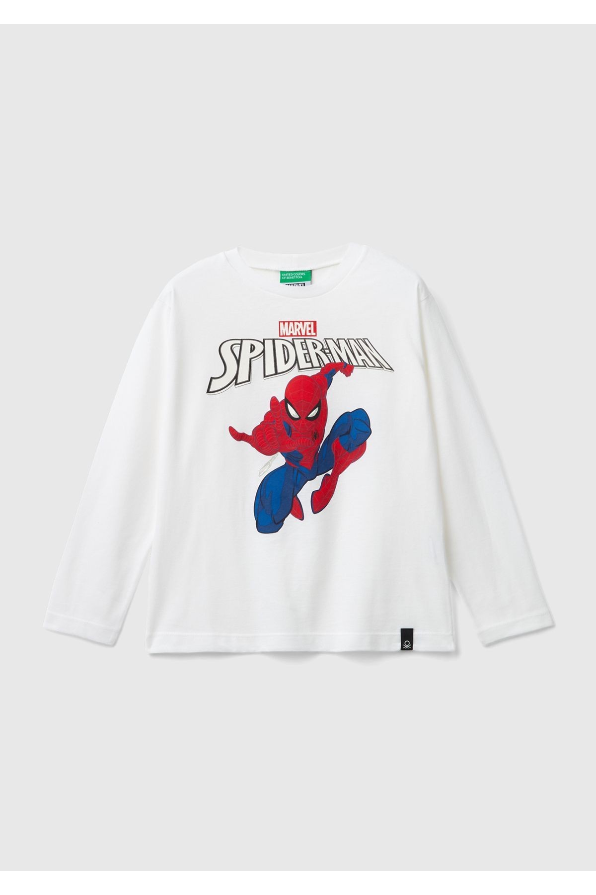 Erkek Çocuk Beyaz Etek Ucu Logolu Spiderman Baskılı Uzun Kollu T-Shirt