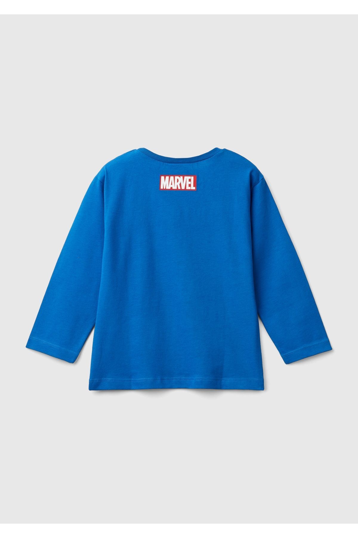 Erkek Çocuk Beyaz Etek Ucu Logo Etiketli Spiderman Baskılı Uzun Kollu T-Shirt - saks mavi