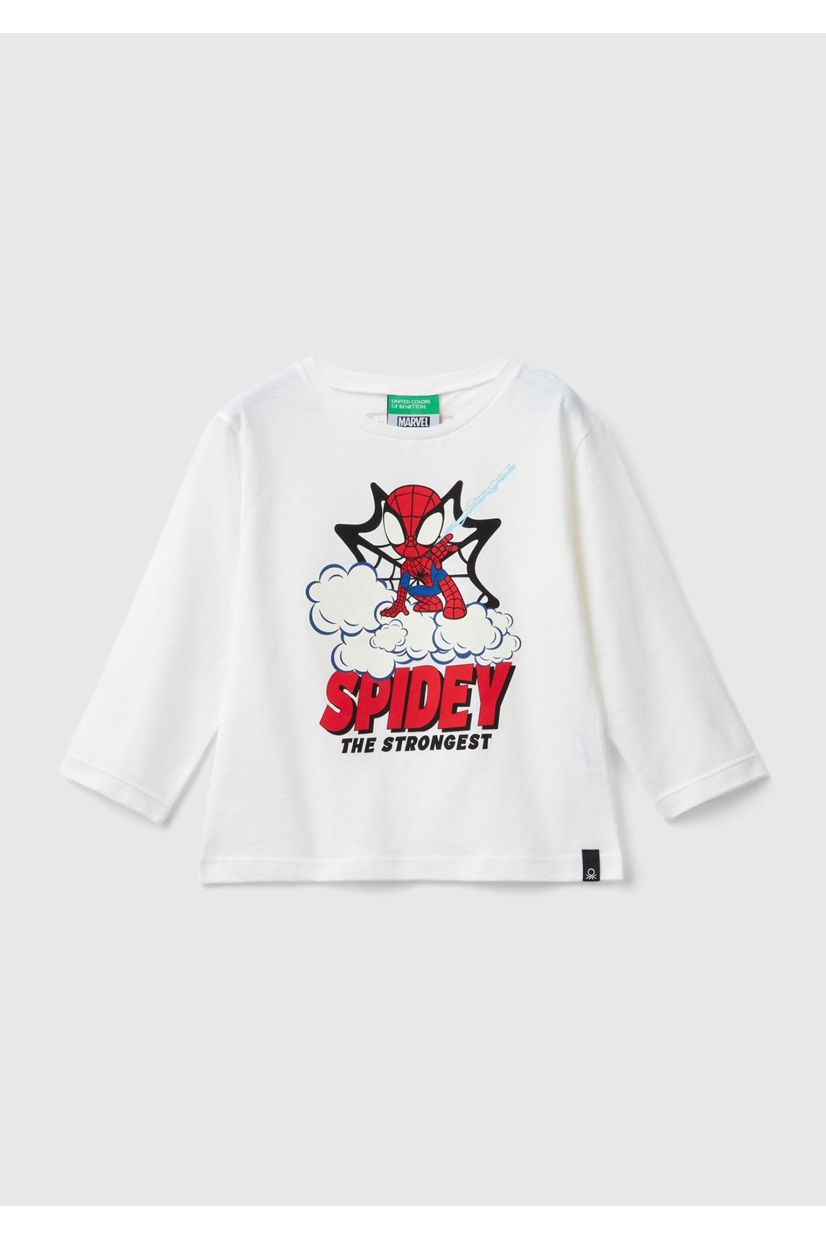 Erkek Çocuk Beyaz Etek Ucu Logo Etiketli Spiderman Baskılı Uzun Kollu T-Shirt - beyaz