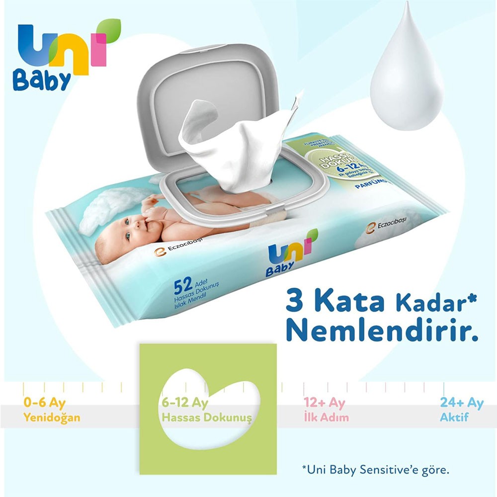 Uni Baby Hassas Dokunuş Islak Mendil 156 Yaprak (3x52)