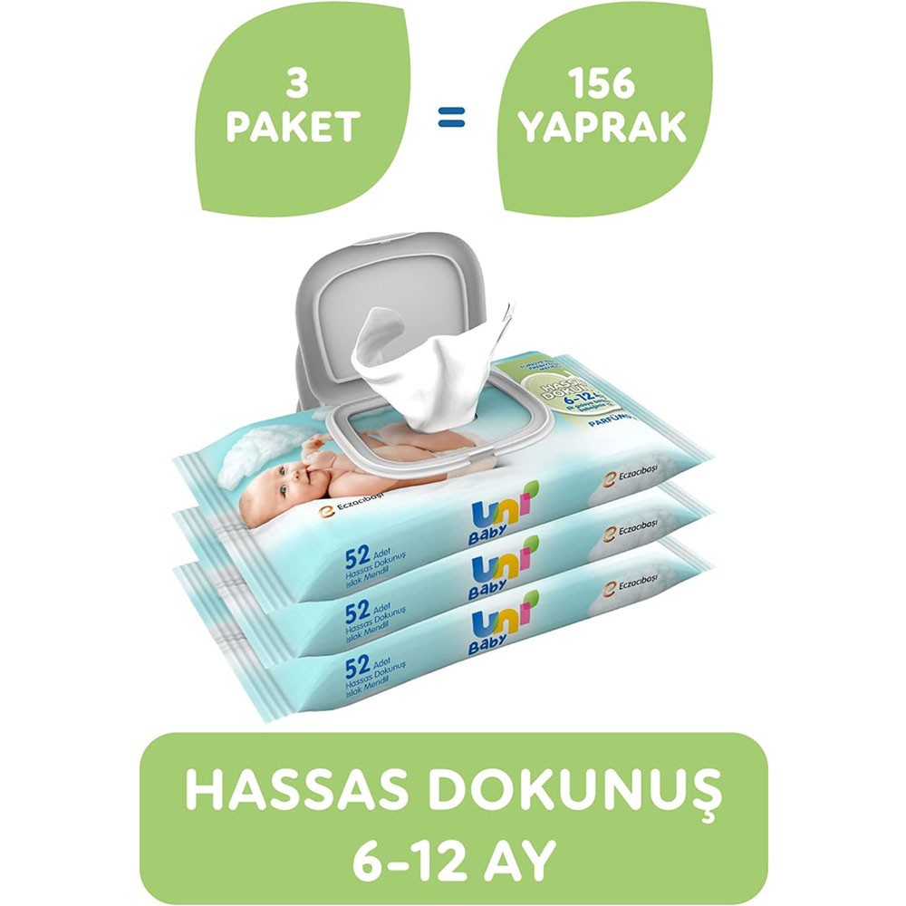 Uni Baby Hassas Dokunuş Islak Mendil 156 Yaprak (3x52)