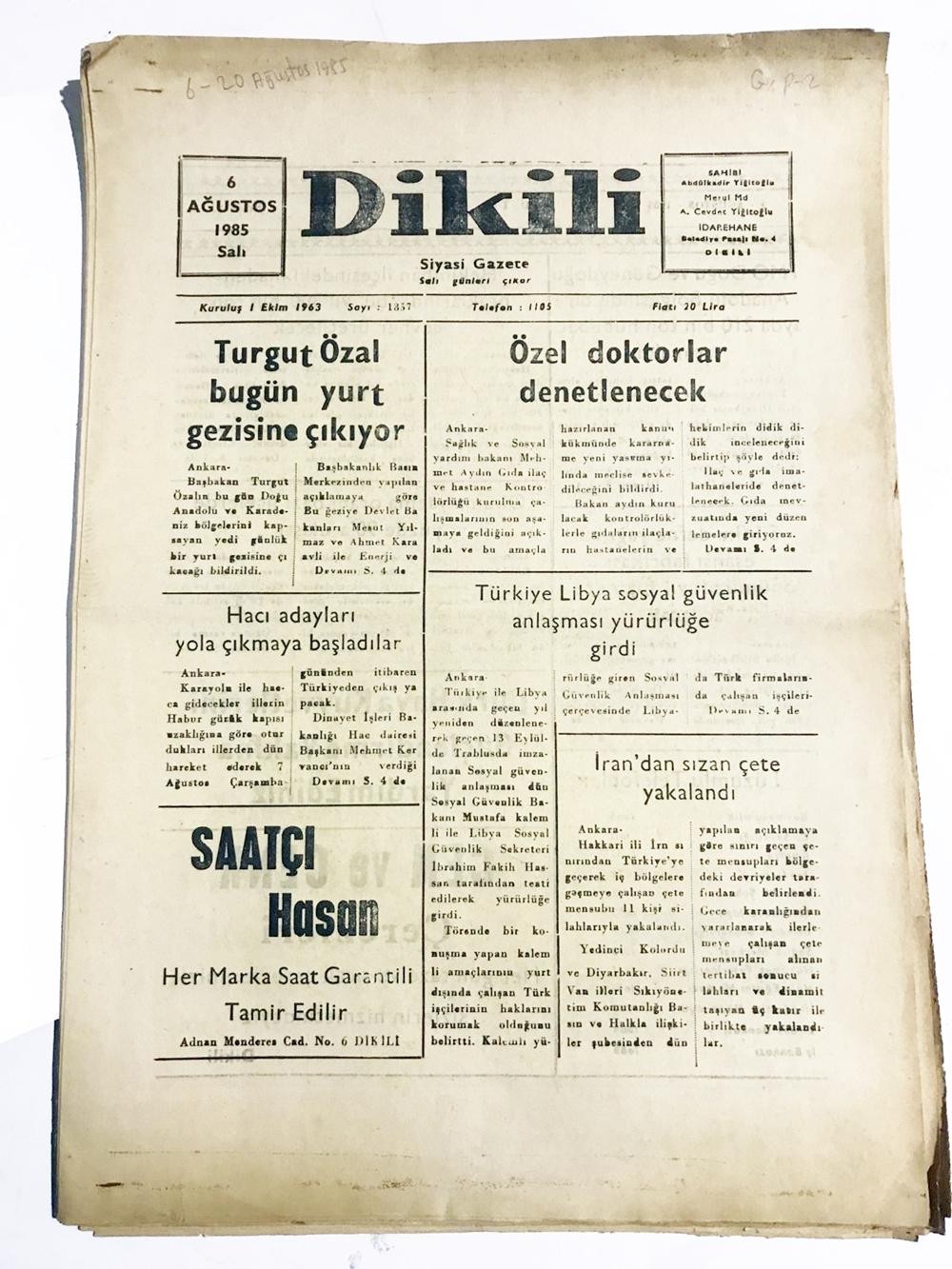 Dikili Siyasi Gazete - 1985 yılına ait, 11 sayı