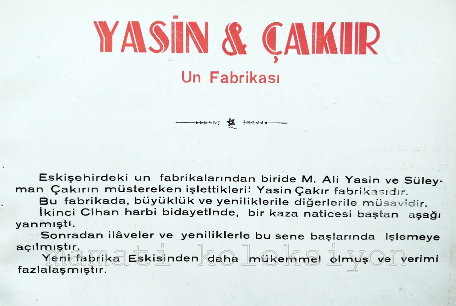 Yasin & Çakır Un fabrikası ESKİŞEHİR / Dergi, gazete reklamı - Efemera