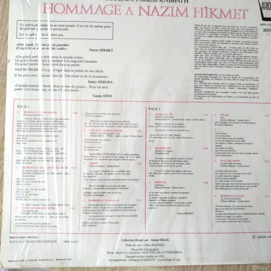 Hommage a Nazım HİKMET / Toulai et François RABBATH - Plak