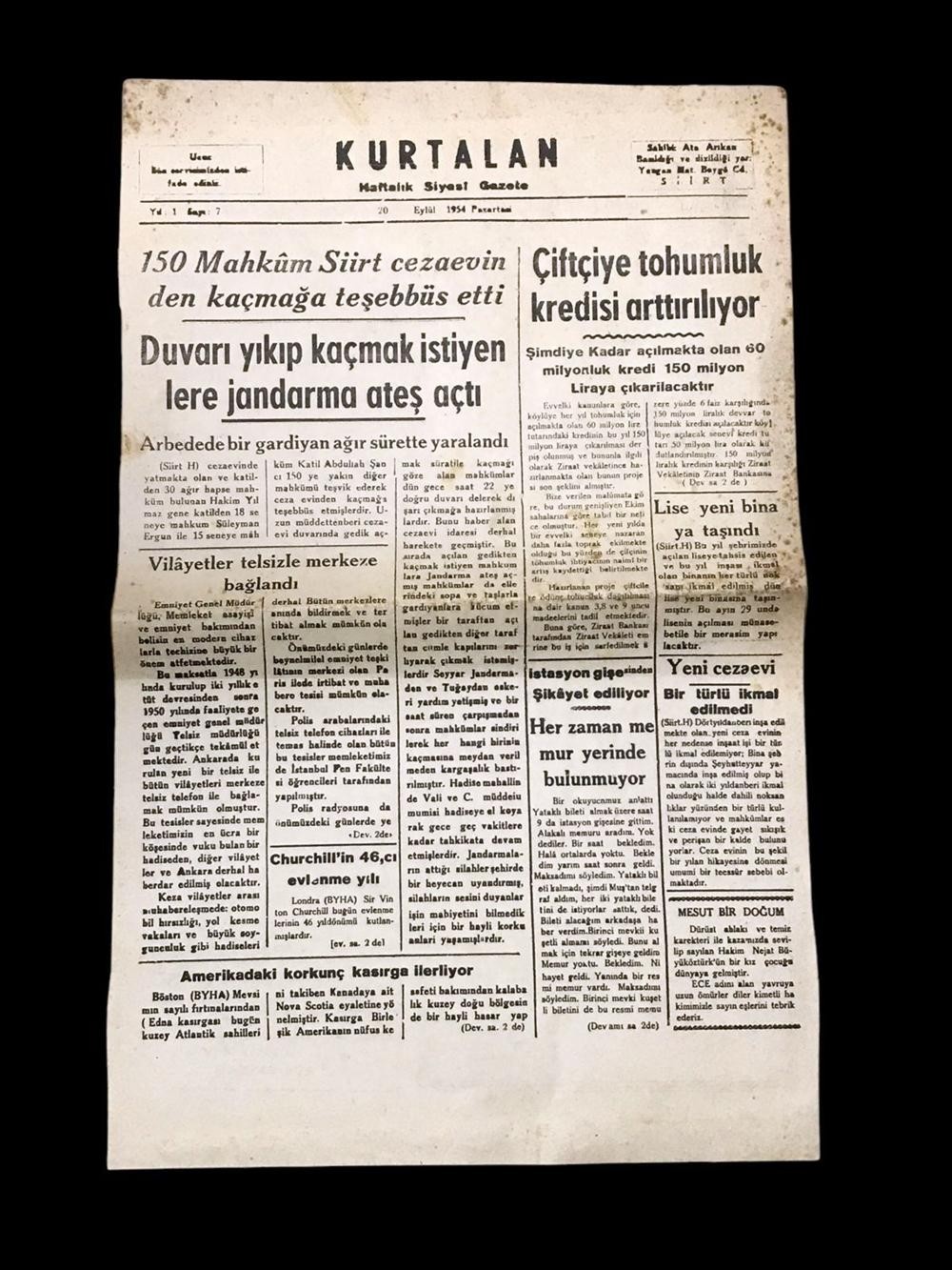 Kurtalan Gazetesi - 20 Eylül 1954