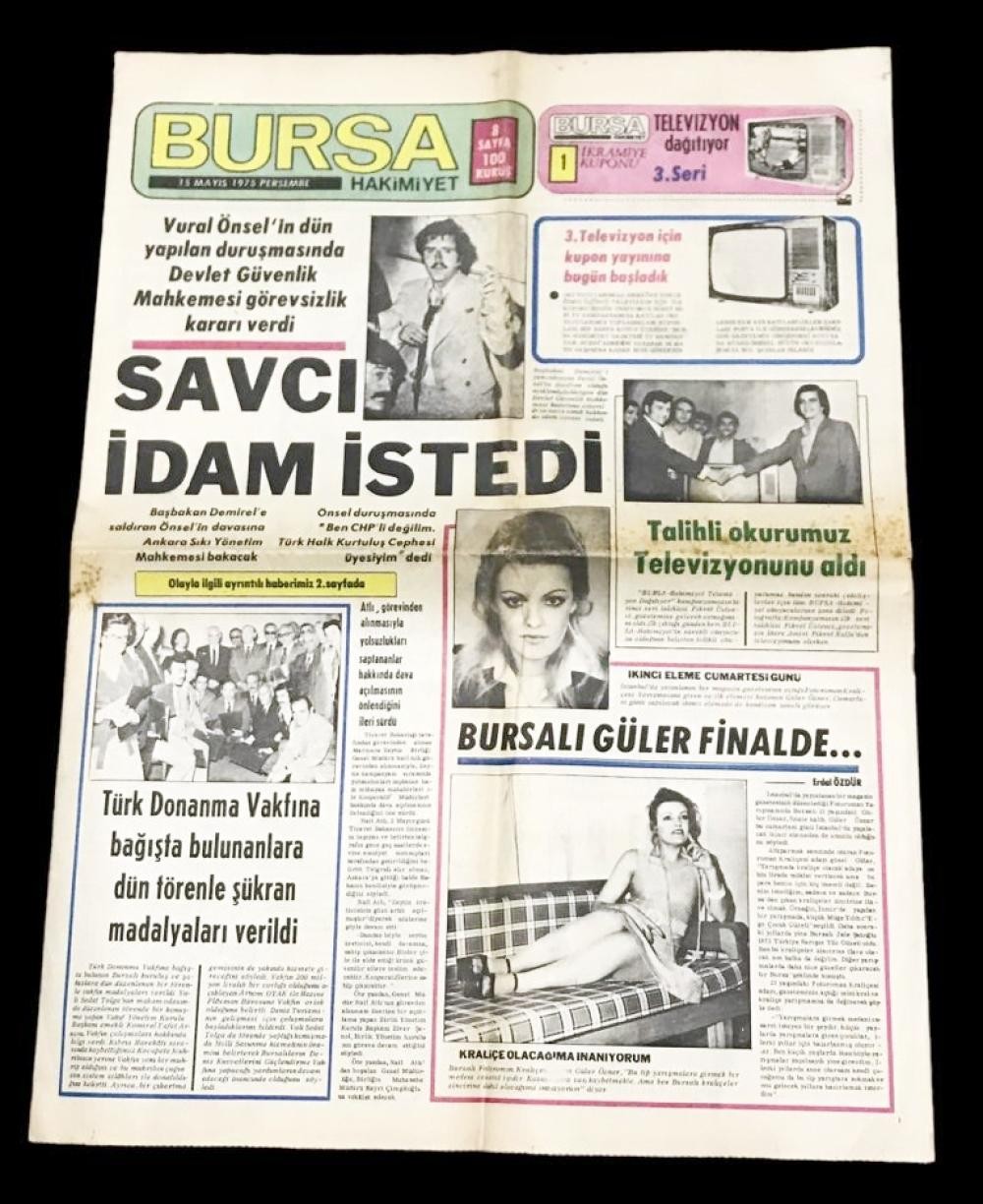 "THKPC Vural ÖNSEL" haberli Bursa Hakimiyet Gazetesi /  15 Mayıs 1975