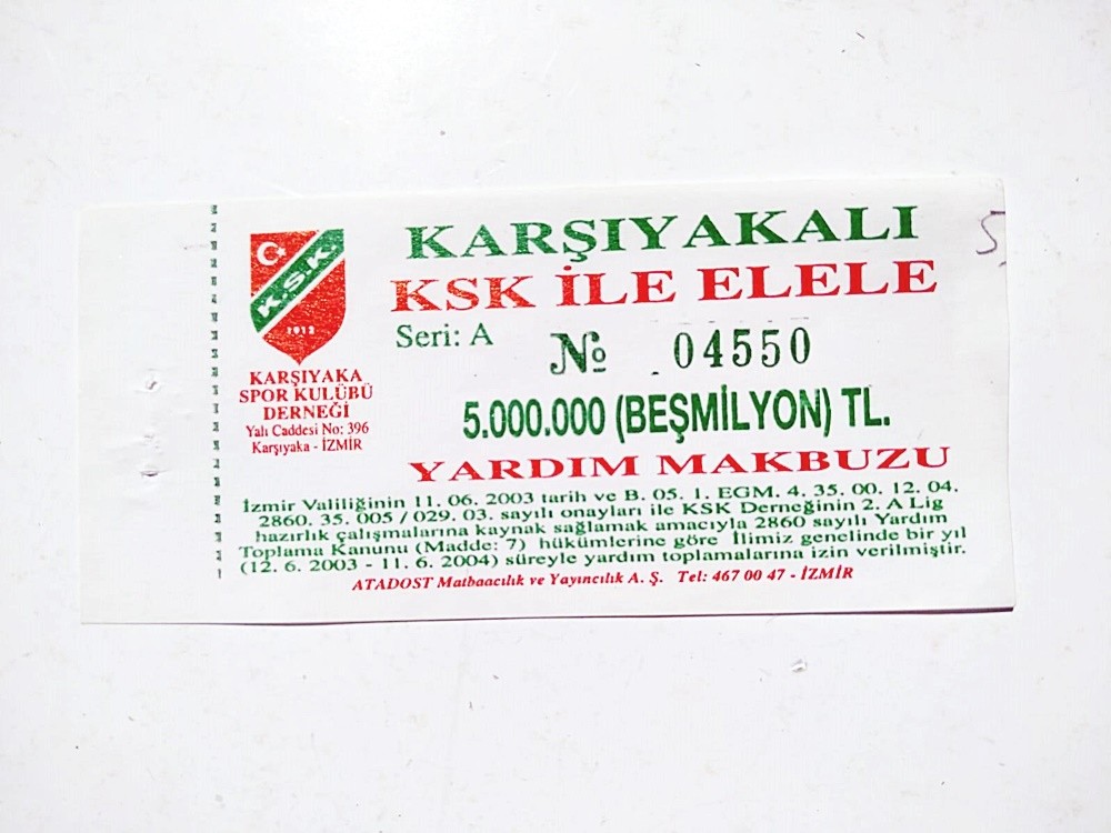 Karşıyaka Spor Kulübü Yardım makbuzu