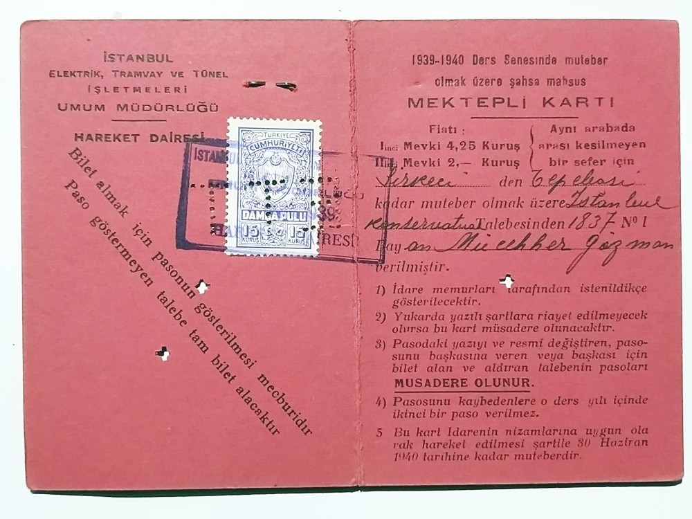 1939 yılı Konservatuar - Mektepli Kartı