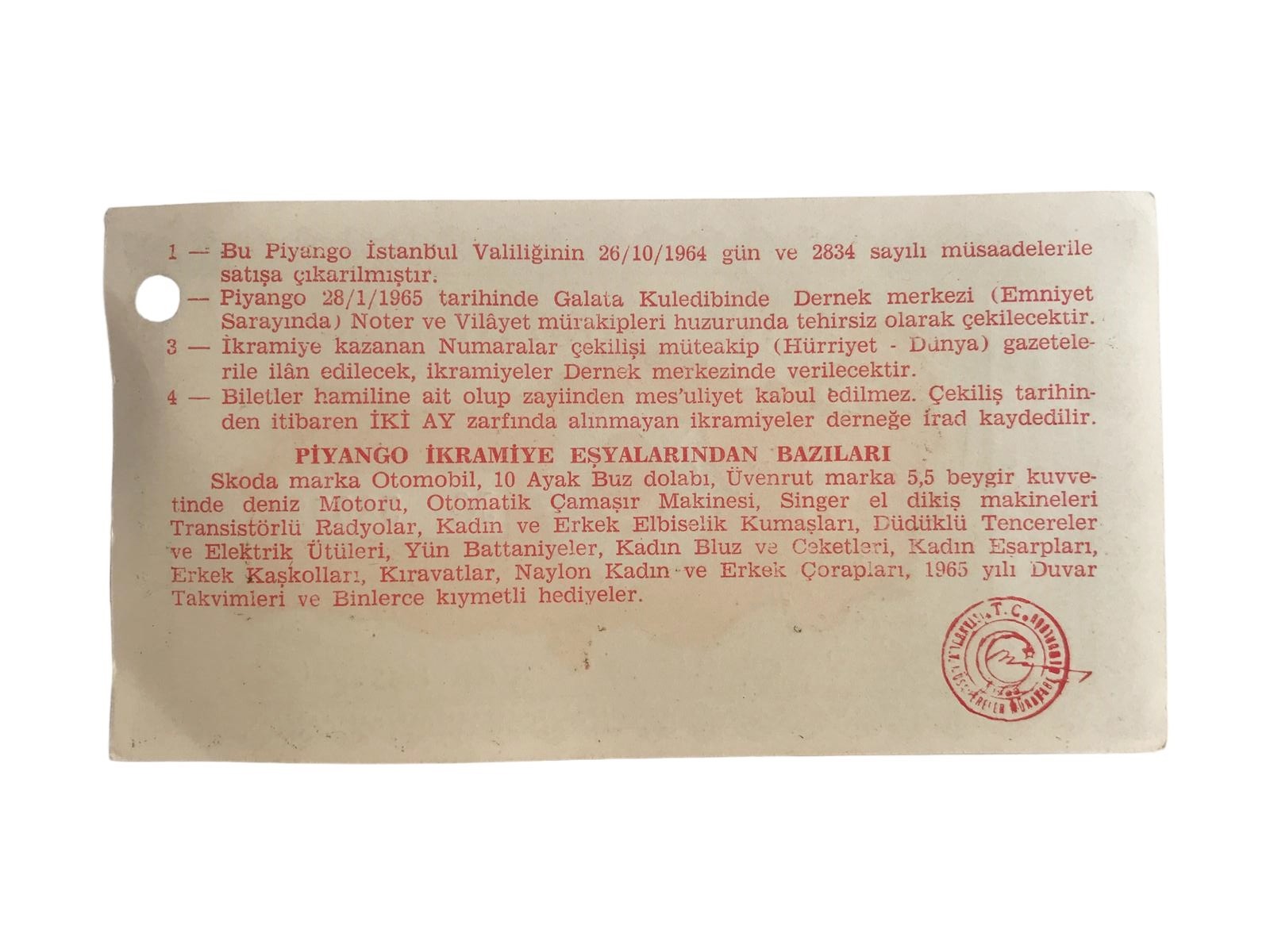 UMUMİ MENFAATLERE HADİM POLİS EMEKLİLERİ... 1965 - Piyango bileti