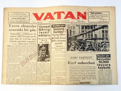 Köy Enstitülü haberli - Vatan gazetesi - 11 Ağustos 1941 Hasanoğlan enstitülerinin binaları.... - Efemera