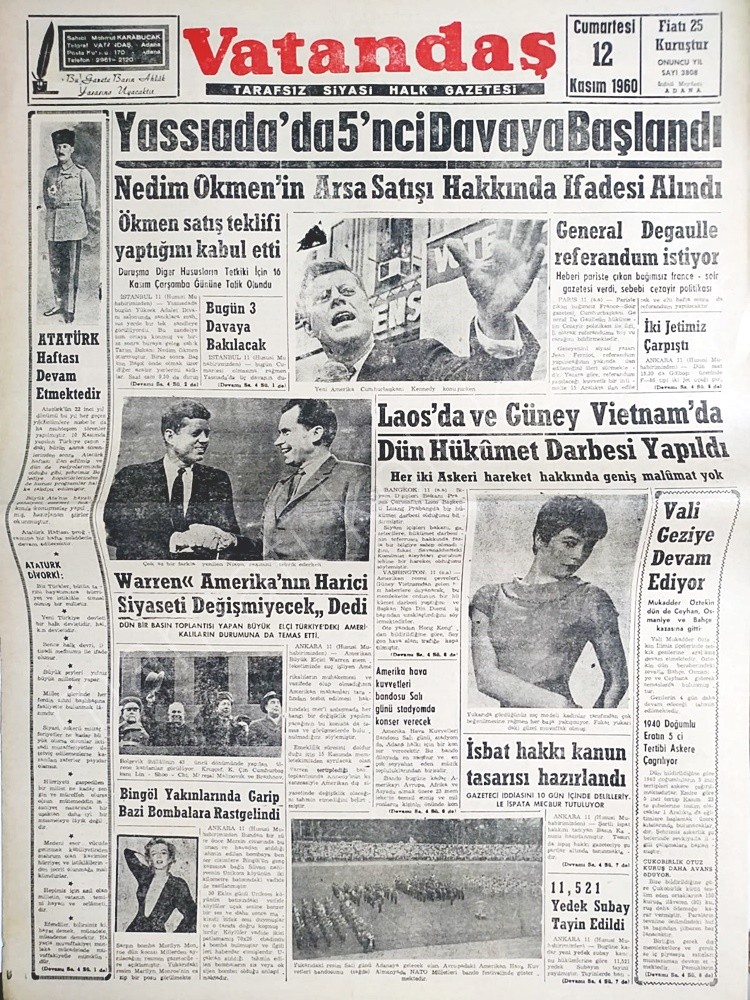 Yassıada'da 5. davaya başlandı - 12.11.1960 Adana Vatandaş gazetesi