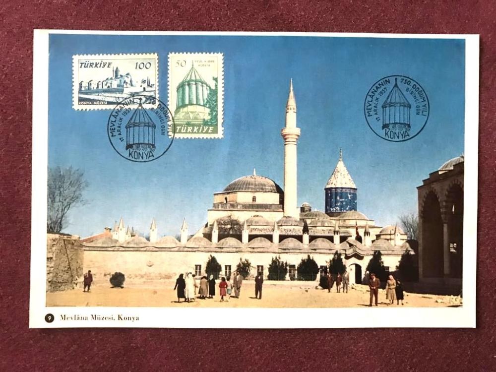 Mevlana müzesi Konya - Mevlana'nın 750. doğum yılı / Damgalı pullu kartpostal