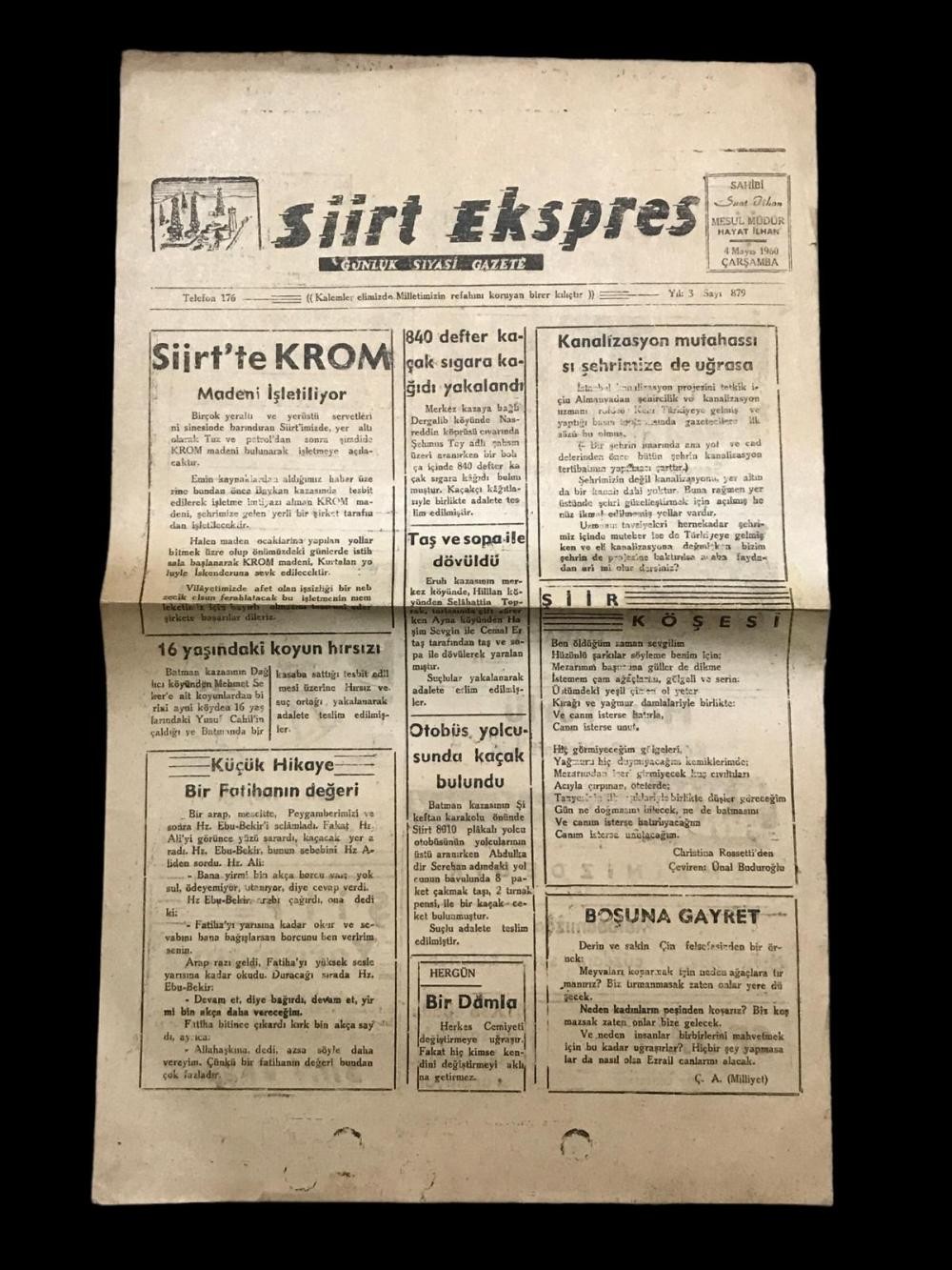 Siirt Ekspres Gazetesi - 4 Mayıs 1960