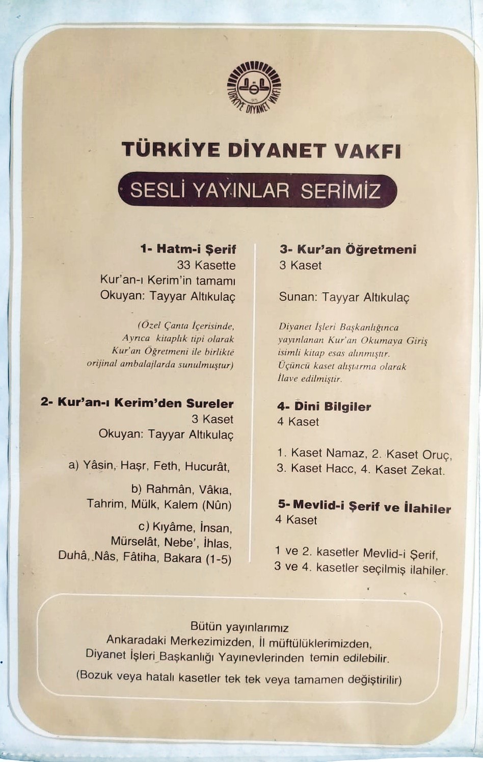 Kur'an-ı Kerimden Sureler - Tayyar ALTIKULAÇ / Kaset