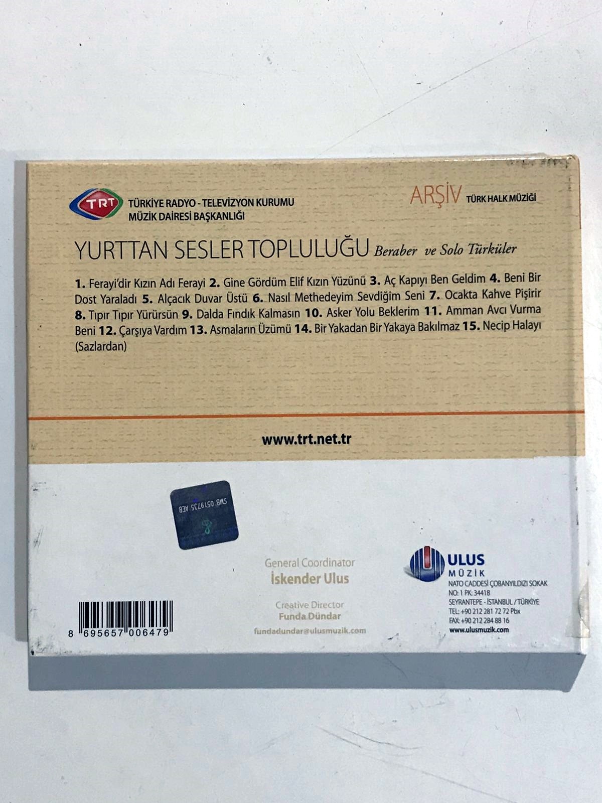 Türk Halk Müziği Arşiv Serisi 94 / Berber ve Solo Türküler / Yurttan Sesler Topluluğu - Cd