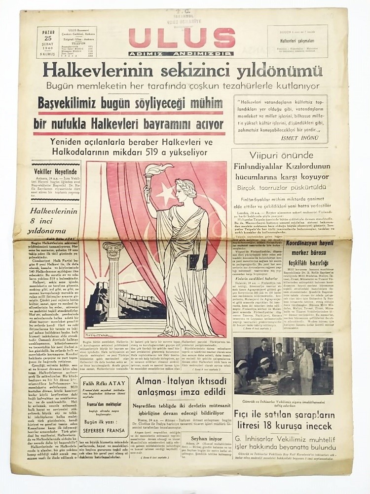 Halkevlerinin sekizinci yıldönümü / Ulus gazetesi 25 Şubat 1940 - Efemera